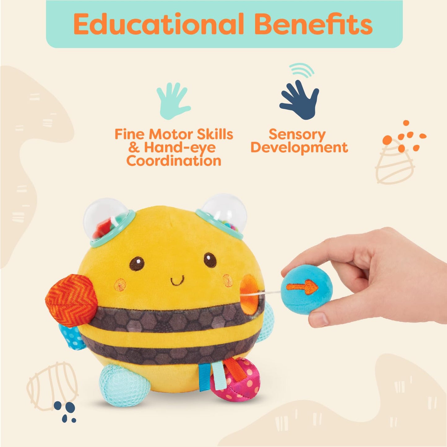 B. toys – Sensory Plush Bumble Bee with Fun Features, Interactive Play, Bumps, Colors, Textures & Sounds, Toys for Infants, Babies – 0+ Months