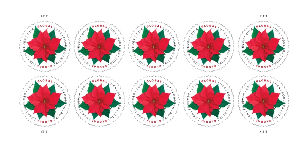 Global Poinsettia 2 Sheets of 10 International First Class Forever US Postage Stamps Mail Holiday Celebration Flower (20 stamps)