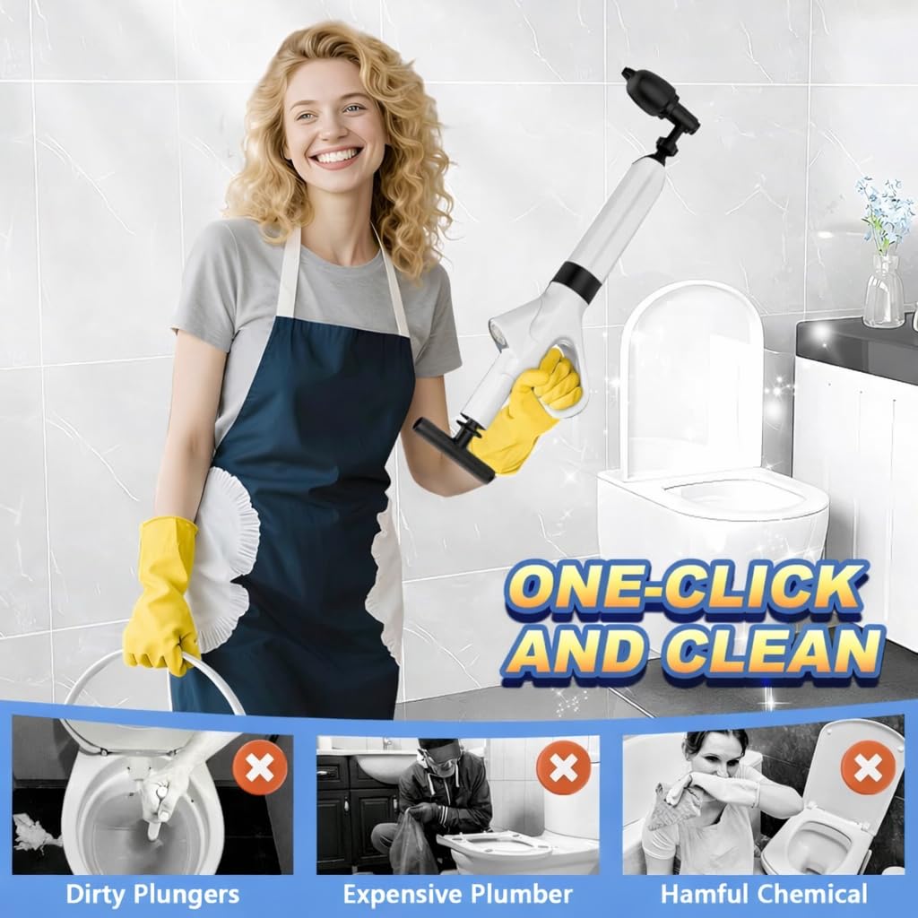 Mieaoll Toilet Plunger,High Pressure Toilet Plunger Heavy Duty,Toilet Auger Air Drain Blaster with Pressure Gauge,Toilet Unclogger for Bathroom and Plumbing Clogs