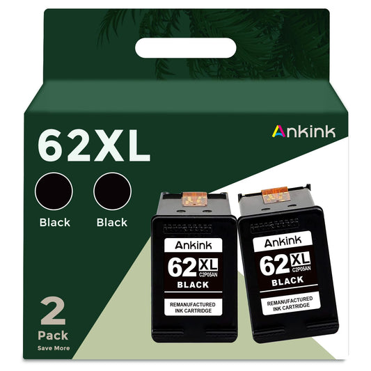 Compatible Ink Cartridge Replacement for HP Ink 62 62XL HP62 (Black 2-Pack) for 5540 5542 5545 5640 5642 5660 5664 5665 7640 7645 8000 8005 200 250 5740 5742 5743 5745 8040 Printer 62 XL