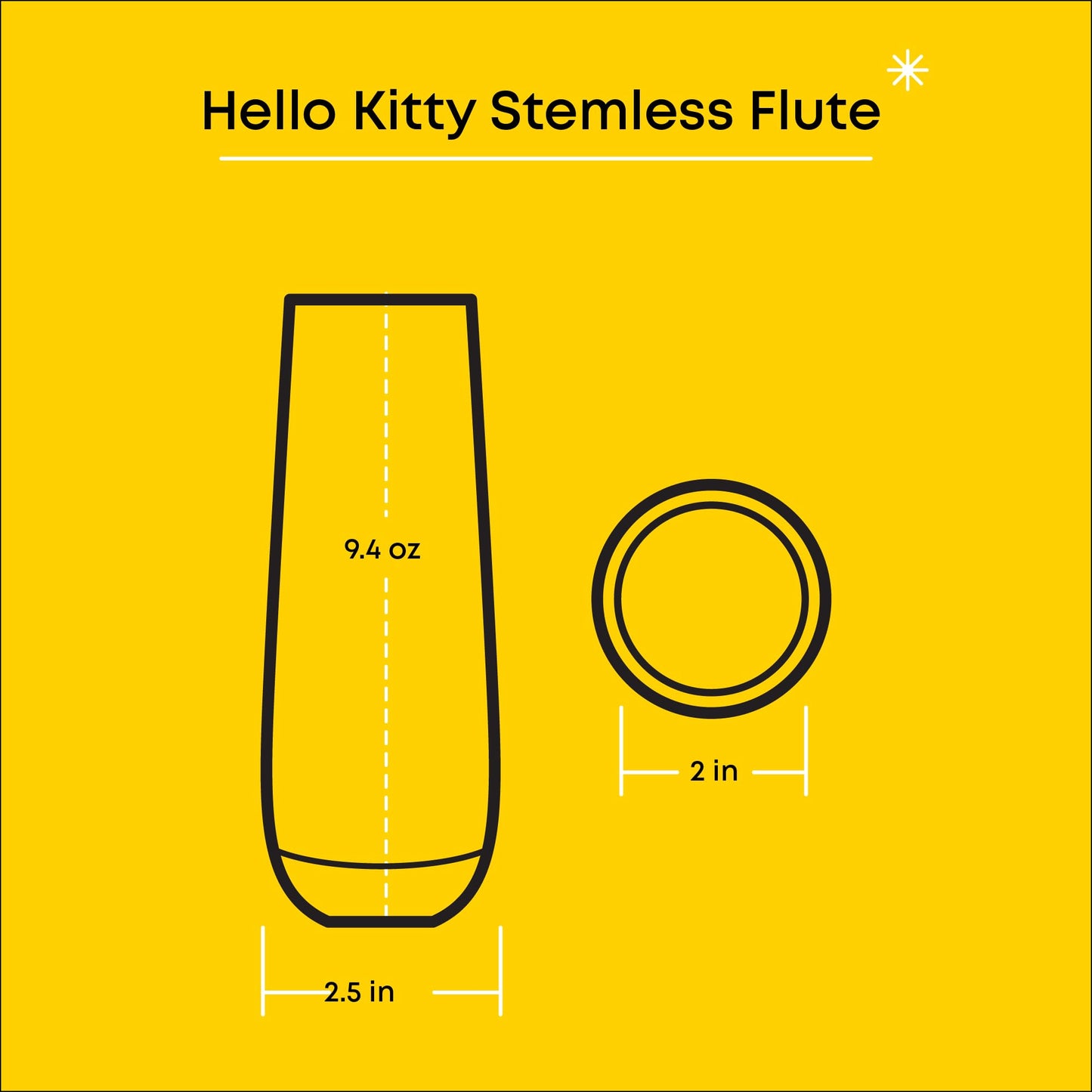 JoyJolt Hello Kitty Stay Gold Stemless Flutes, 9.4oz Drinking Glasses Set of 4, Sanrio Highball Glasses, Kawaii Hello Kitty Kitchen Glass Set Ideal for Water Juice Smoothies, Skinny Tall Glasses