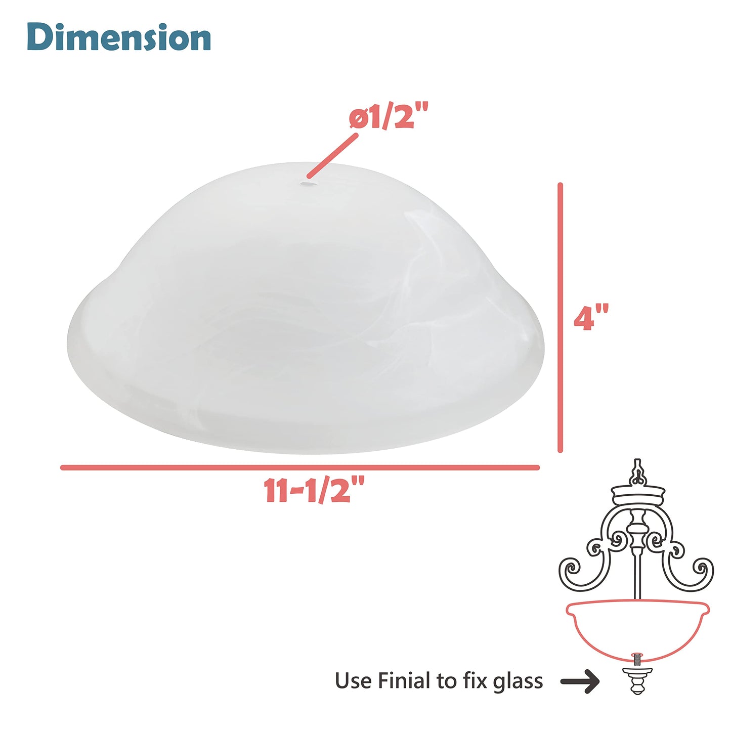 Aspen Creative 25002-65-1 Replacement Alabaster Glass shade for Flush Mount or Semi-Flush Mount, 1/2" Center Hole, 11-1/2" Diameter x 4" Height