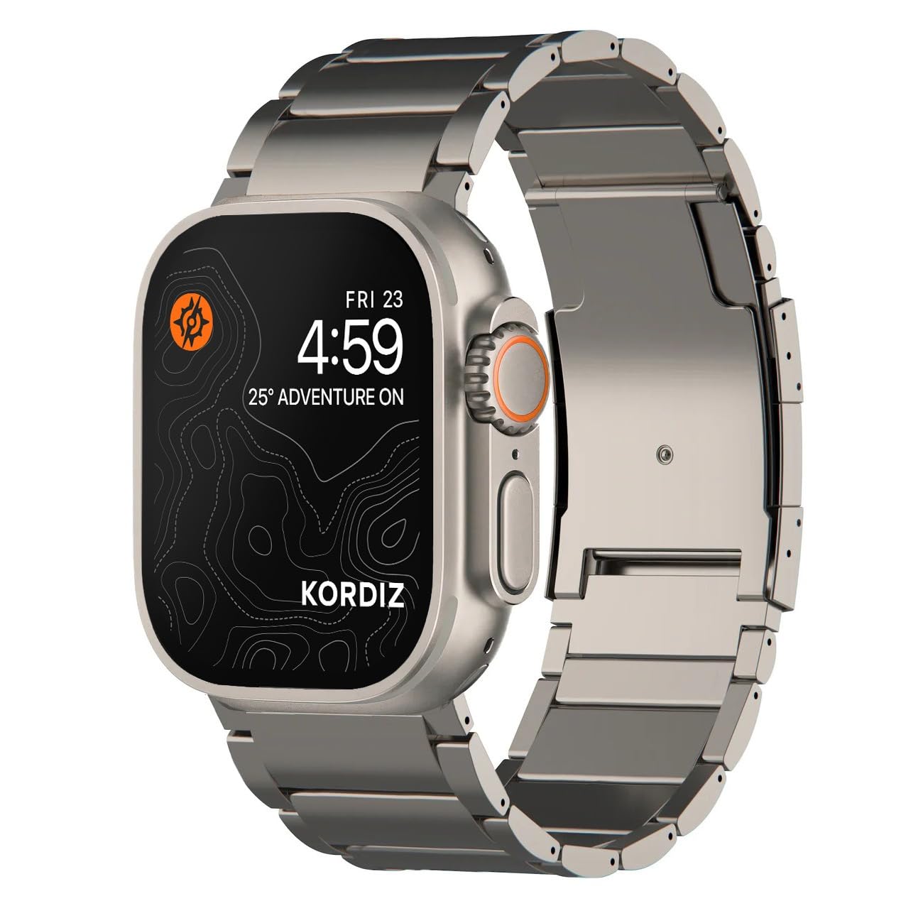 KORDIZ Titanium Band - Compatible for Apple Watch ULTRA 49mm - Titanium Metal Watch Strap with Double Button Clasp for iWatch Bands (ULTRA T01 Max, Titanium), ULTRA Silver