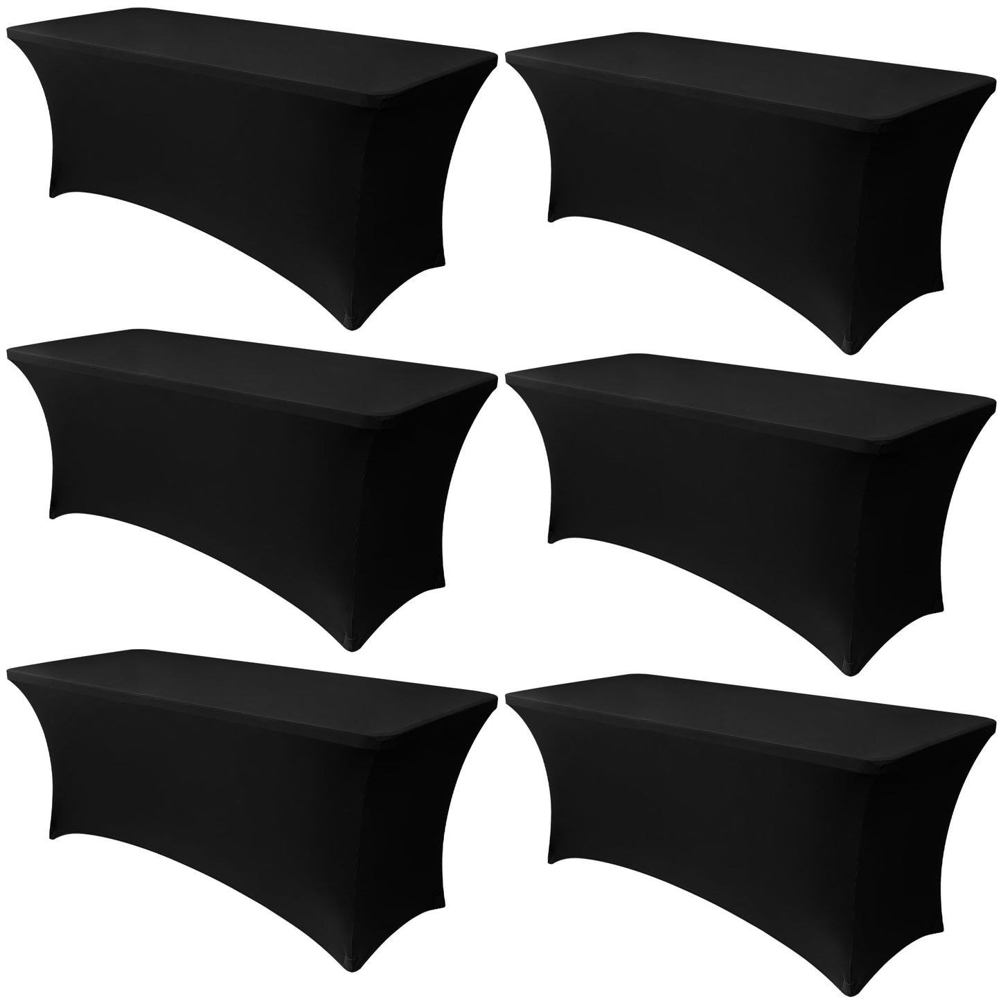 Obstal 6 Pack Stretch Spandex Table Covers for 6 Foot Tables - 6 FT Universal Rectangular Fitted Tablecloth Protector for Wedding, Banquet, Party (Black, 72 Length x 30 Width x 30 Height Inches)
