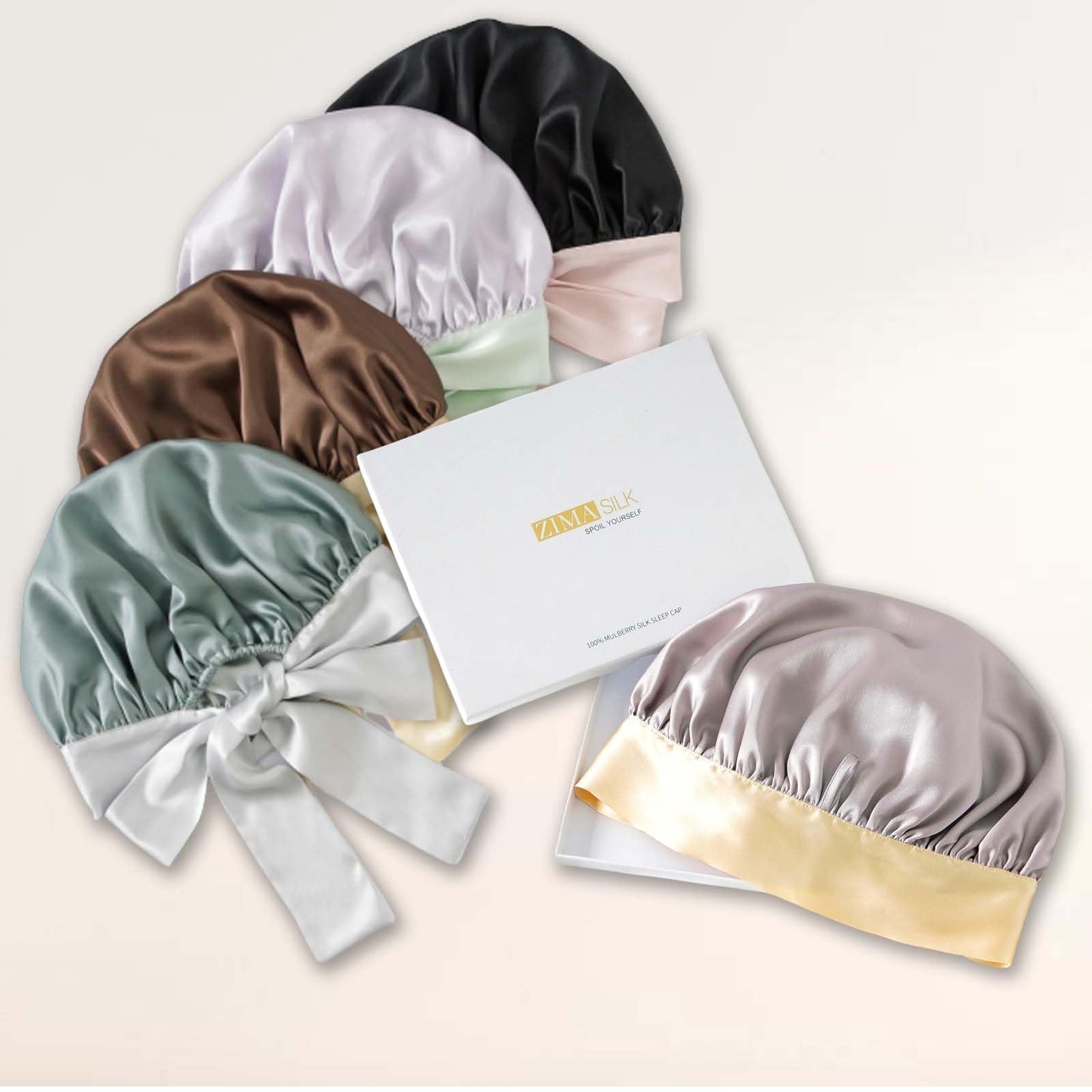 ZIMASILK 100% Mulberry Silk Bonnet for Sleeping Women Long Hair Double Layer Silk Hair Wrap with Silk Tie Band Natural Silk Cap for Hair Care Stay on Head (1Pc, Grayishgreen + Lightgrey)