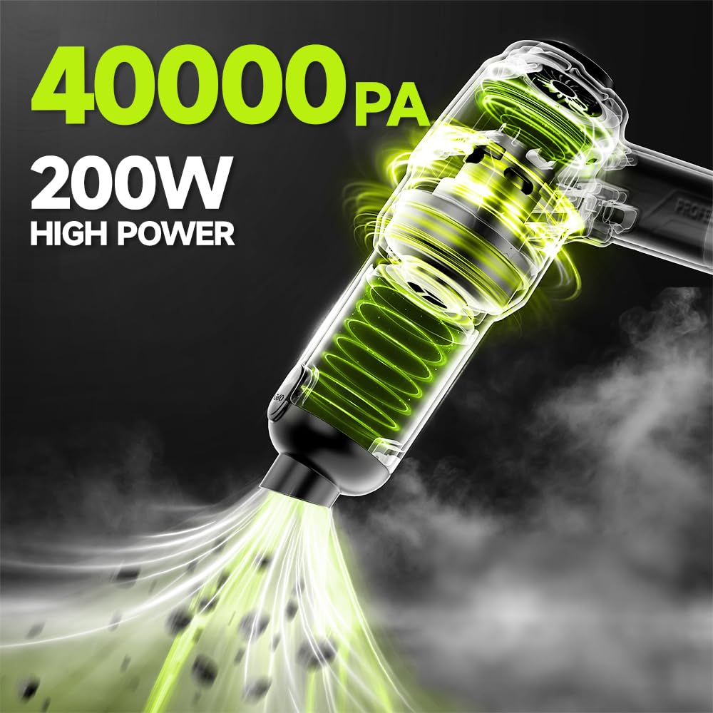 WOKEGI Cordless Car Vacuum Cleaner, 35000pa Powerful Handheld Vacuum & Air Duster with 2 Batteries, Portable Rechargeable Vacuum for Car Detailing, Pet Hair, Home & Office(Green)