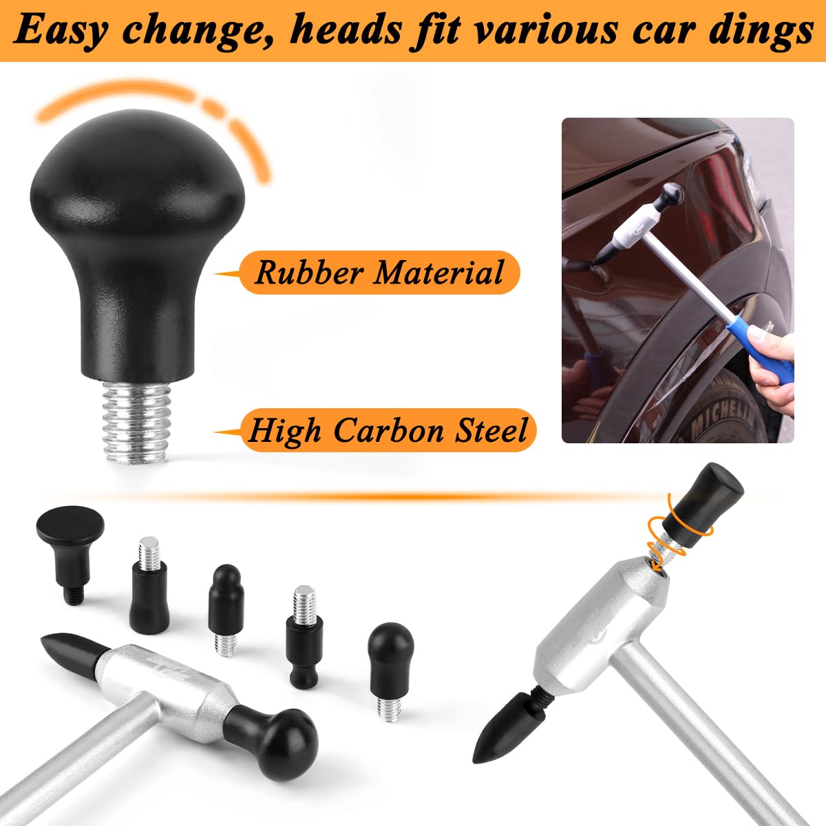DentWiz Paintless Dent Repair Kit with Enhanced Glue Tabs,Car Dent Removal Tool Set for Hail Damage, Door Dings, Body Dents – Includes PDR Hammer,100W Hot Glue Gun, Suction Cup & Repair Accessories