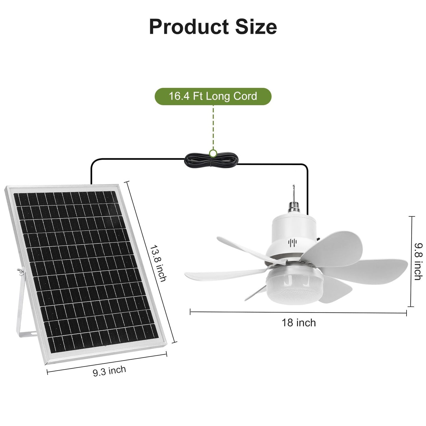 Roodike Solar Ceiling Fan Light, 18" Portable Solar Rechargeable Fans with Battery for Outdoor Gazebo, Camping, Patio, Canopy Tent, Chicken Coop & Greenhouse