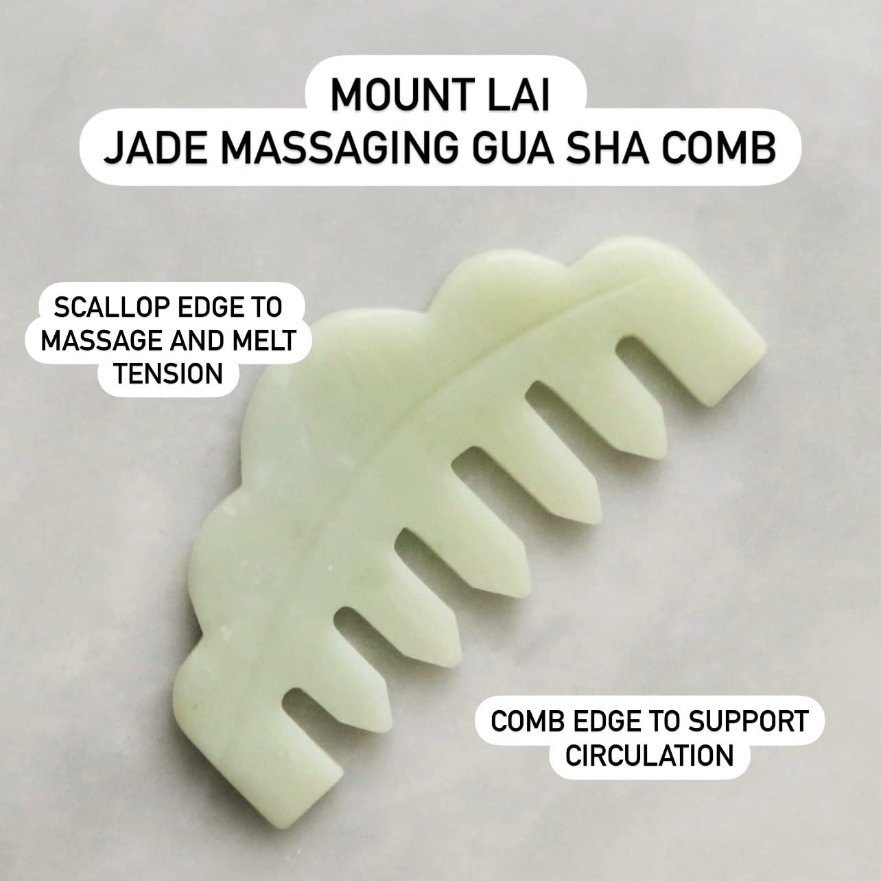 Mount Lai Hand-Carved Natural Jade Massaging Gua Sha Scalp Comb, Gua Sha Jade Comb Scalp Massager and GuaSha Scraping Tool, Balances and Cools, Promotes Relaxation and Blood Circulation