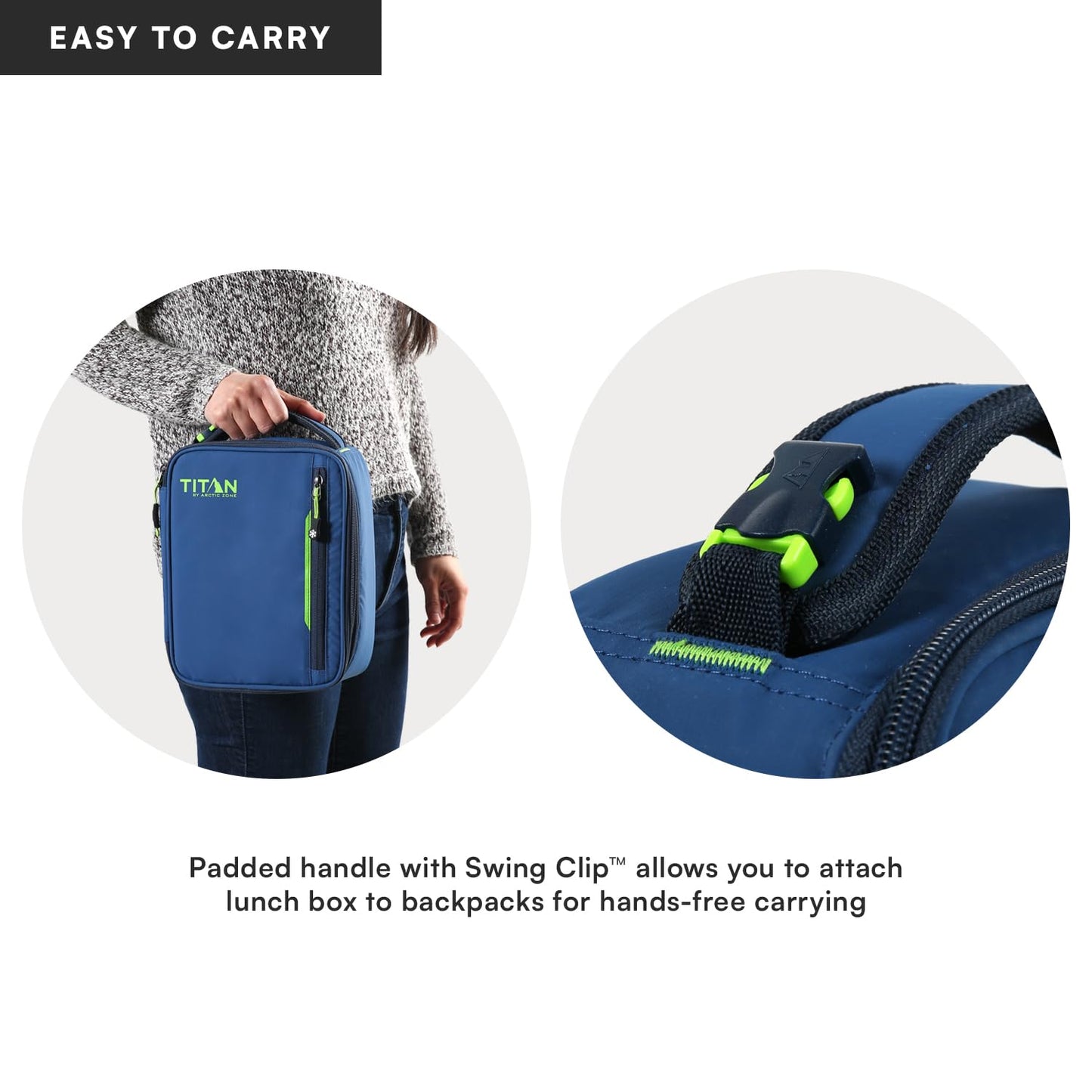 Titan by Arctic Zone Fridge Cold Lunch Box with 2 Gel Ice Packs, Small Insulated Cooler Bag with Leak Proof Lining for School and Work, Nightfall