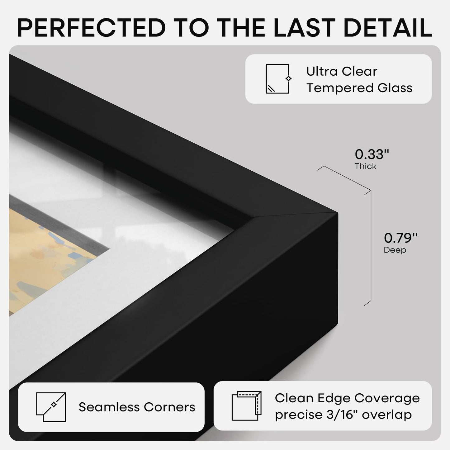 Homeforia 14x14 Picture Frame Black, High End Metal 14 x 14 Square Poster Frames with Mat 12 x 12 Photo, 14x14 Black Frame Matted to 12x12 Print, 14by14 Thin Frames, Tempered Glass, Wall Kit, Set of 1