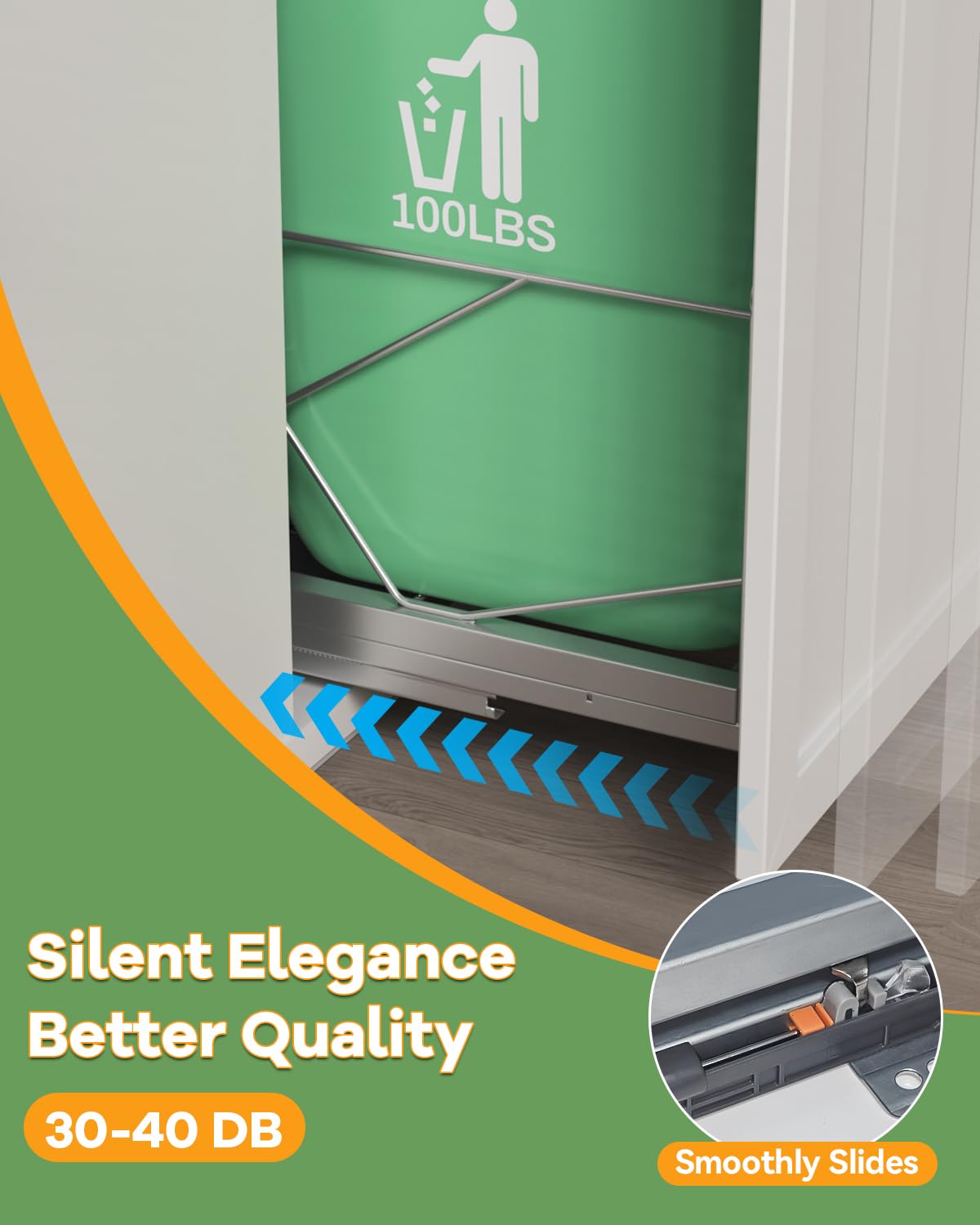 LIONONLY Pull Out Trash Can Under Cabinet, Door Mount & Pull Handle Twin-Mode, Pull-Out Garbage Holder, Under Sink Pull-up Kit with Soft-Close Slides, for Kitchen, Sink, Drawer(Bin Not Included)