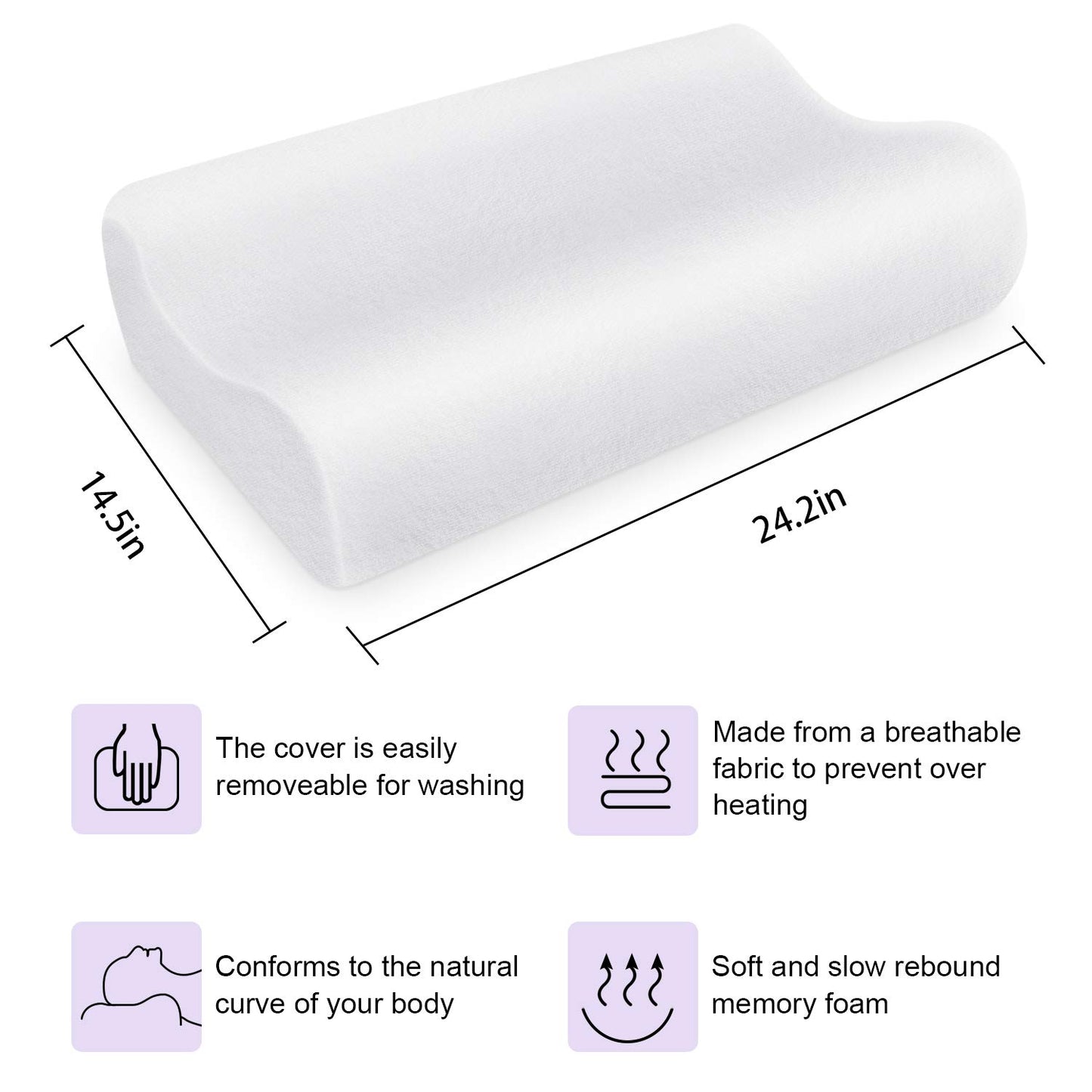 ZG Home Memory Foam Cervical Premium Pillow with Hypoallergenic Cover, Orthopedic Contour Pillow, Neck & Shoulder Pain Relief for Back, Side & Stomach Sleepers (24”x15”) Queen (2 Pack)