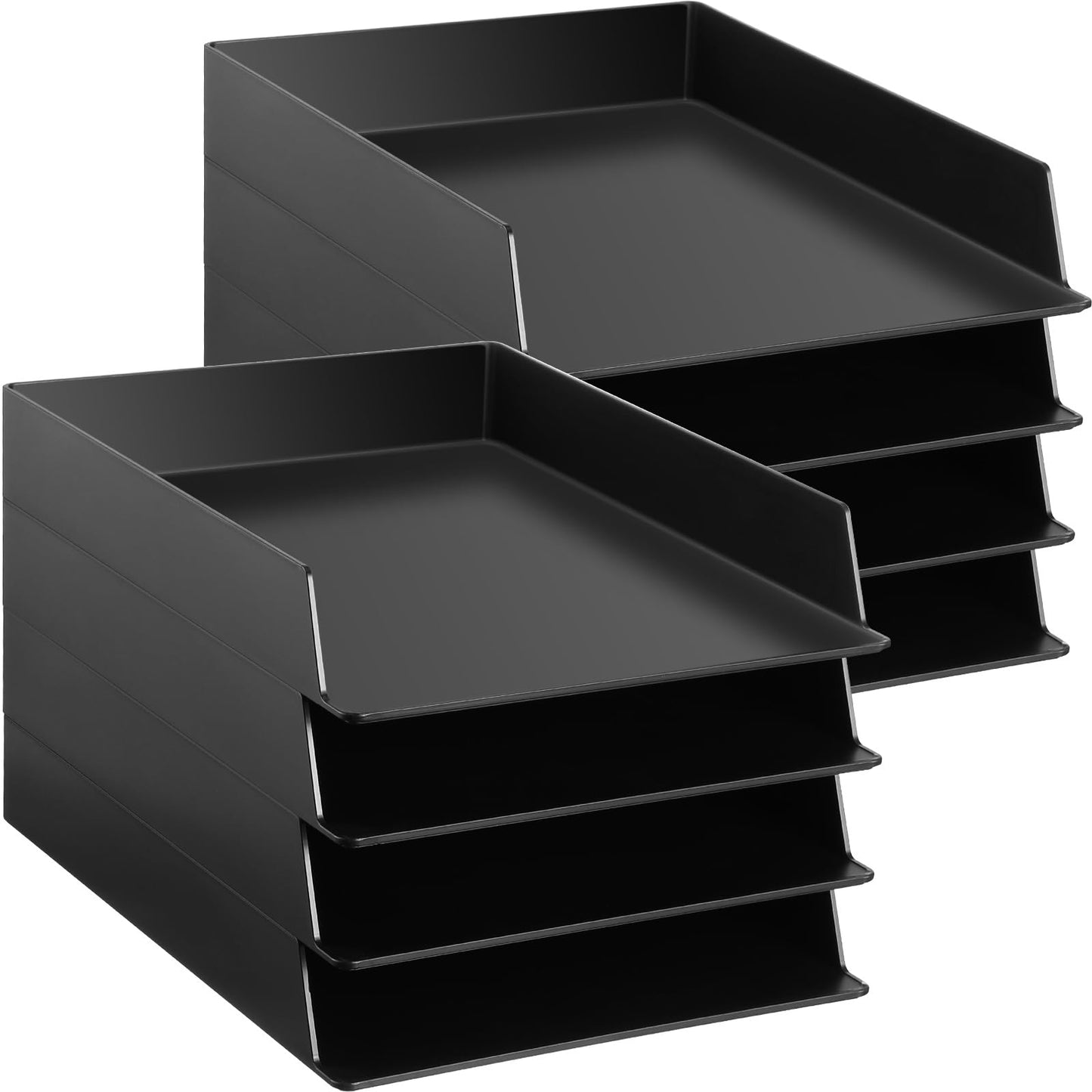 Wenqik 8 Pcs Stackable Paper Trays Rectangular Plastic Desk Tray Holder Desktop Document File Paper Organizer Plastic Storage Letter Tray for Office Classroom, Black