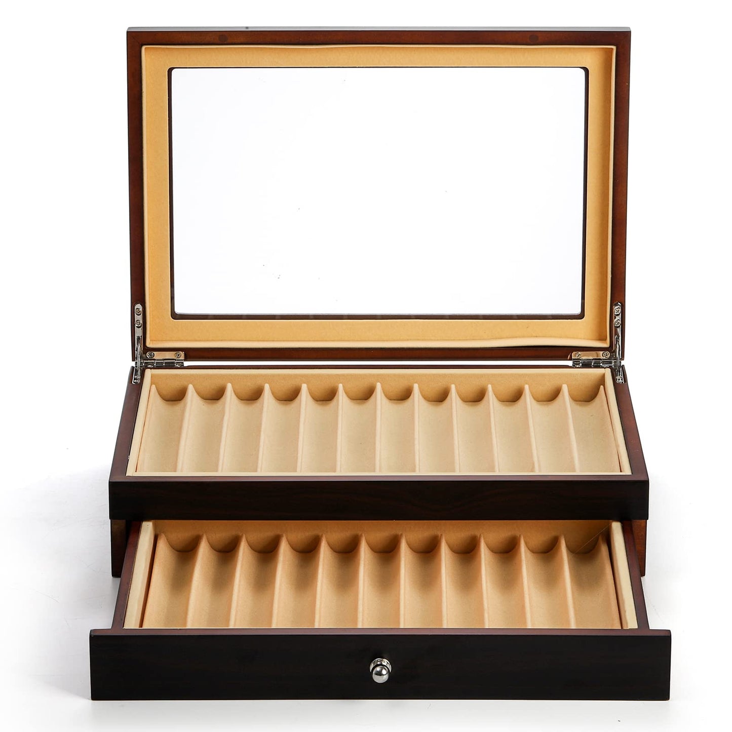 Yesland 2 Layer Ebony Wood Pen Display Box, 23 Slot Fountain Pen Organizer Box with Clear Glass Window Luxury Pen Collection Case for Shop, Home, Father's Day Gift, Black