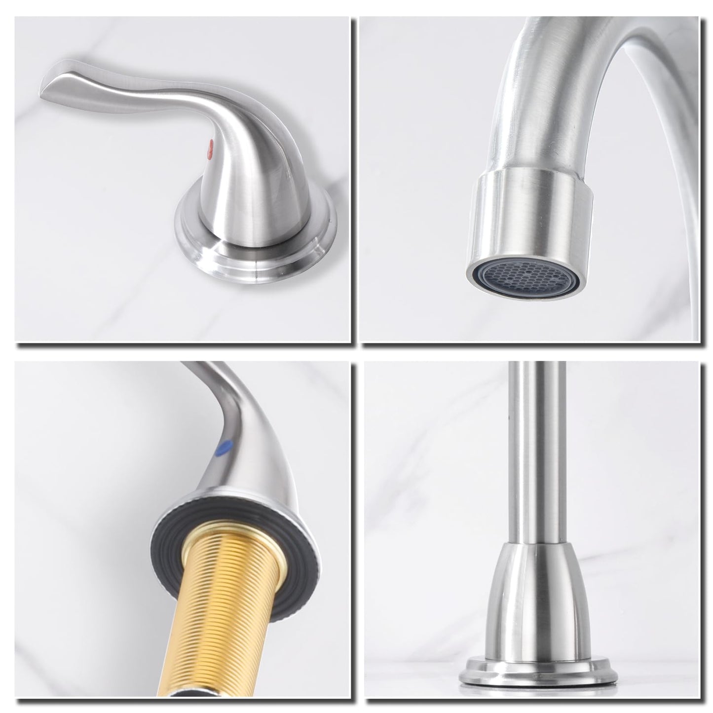 RKF Bathroom Faucets for Sink 3 Hole Brushed Nickel 8 inch Widespread Bath Sink Faucet with Drain Double Lever Handle Vanity Basin Mixer Tap with Hose&Deck RKF03011