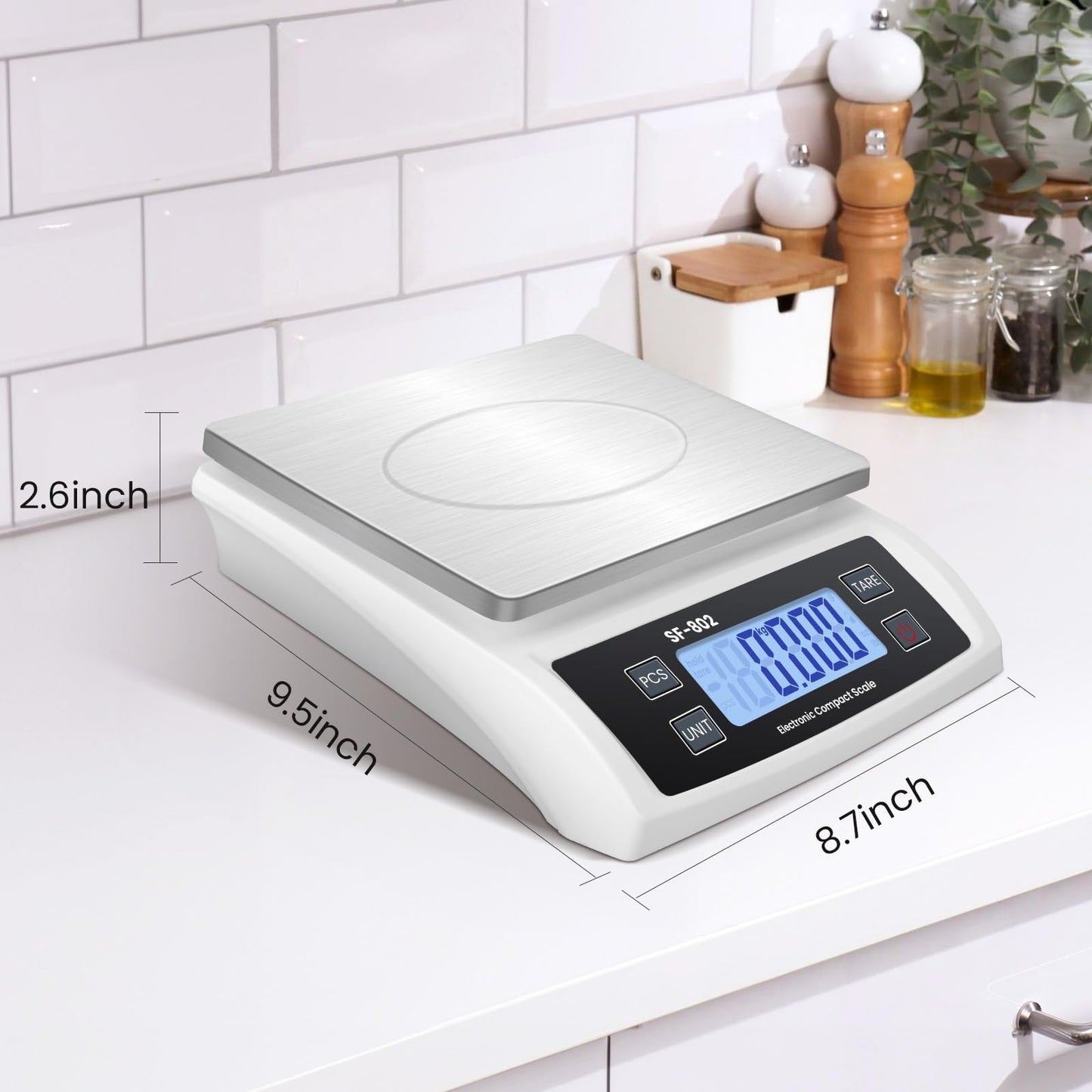 Puozult Digital Kitchen Scale 30kg/66lb Large Food Scale for Baking Cooking Stainless Bread Scale with LCD Display Counting Scales for Commercial(Color : Stainless White)