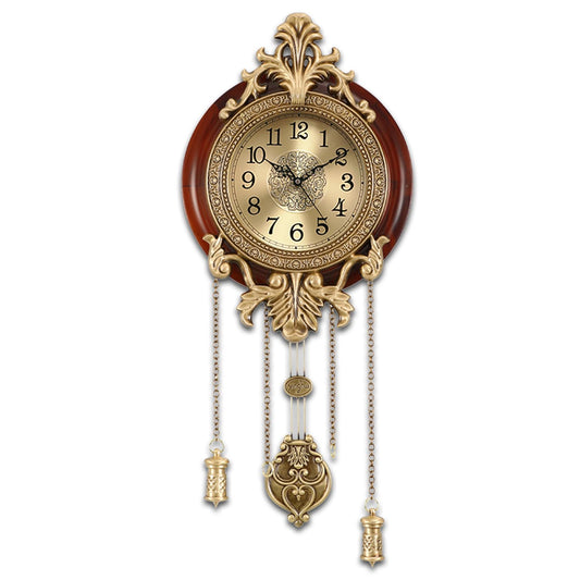 Aero Snail Brown Vintage Pendulum Wall Clock, Solid Wood Hanging Clock, Silent Non Ticking Quartz Movement, Analog Watch for Home Office Kitchen Classroom, W205BX14