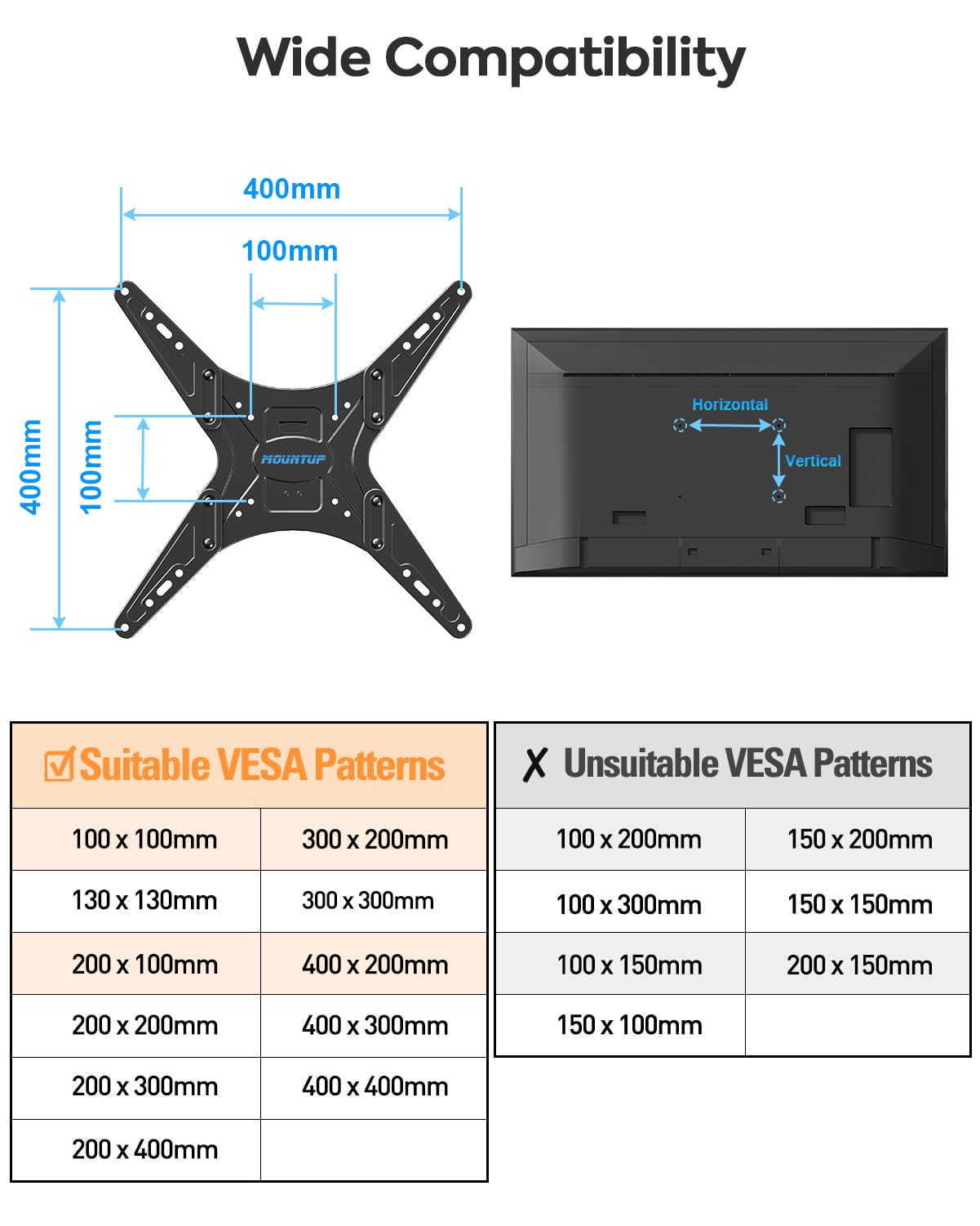 MOUNTUP Ceiling TV Mount for Most 24''- 65'' TVs, Hanging TV Ceiling Mount for 32 43 50 55 60 65 inch Screen, Full Motion Height Adjustable Bracket, Holds up to 99lbs, Max VESA 400x400mm, MU0039