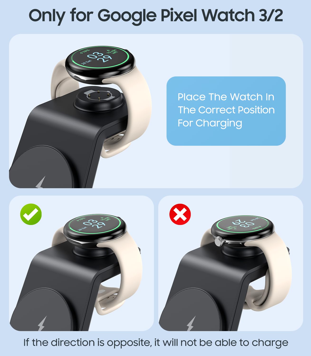 3 in 1 Magnetic Wireless Charger for Google Pixel Watch 3/2, Compatible with MagSafe, Fast Charging Stand with Adapter for Pixel 10/10 Pro Fold/10 Pro XL/9a/9/8/7/6 Pro, Buds(Not for Pixel Watch 4/1)