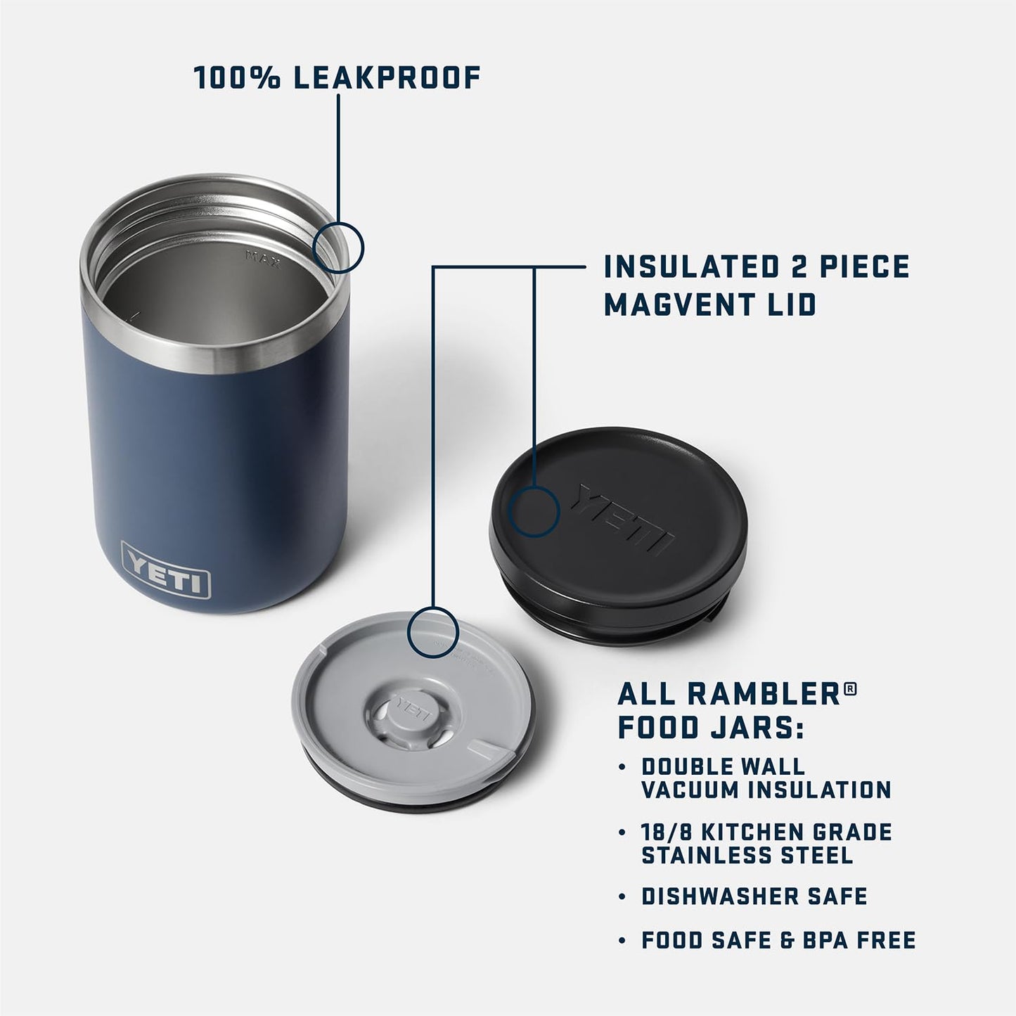 YETI Rambler 16 oz Food Jar, Vacuum Insulated, Stainless Steel, With Airtight Lid, Navy