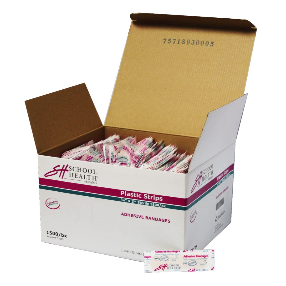 School Health - Adhesive Bandages, Comfortable Form-fitting Protection & Wound Care for Minor Cuts and Scrapes, Premium Adhesive Stays Secure with Movement or Perspiration, Plastic, 3/4" x 3" 1500/Box