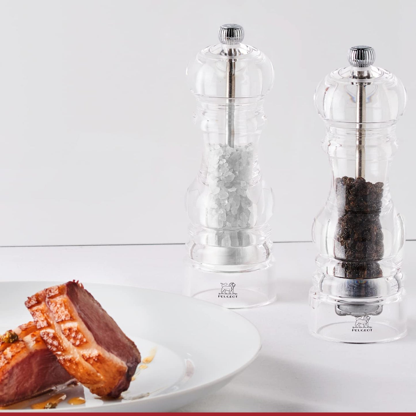 Peugeot - Nancy Manual Salt and Pepper Mill Set - Transparent Adjustable Grinders - Acrylic, Clear, 4.7 Inches