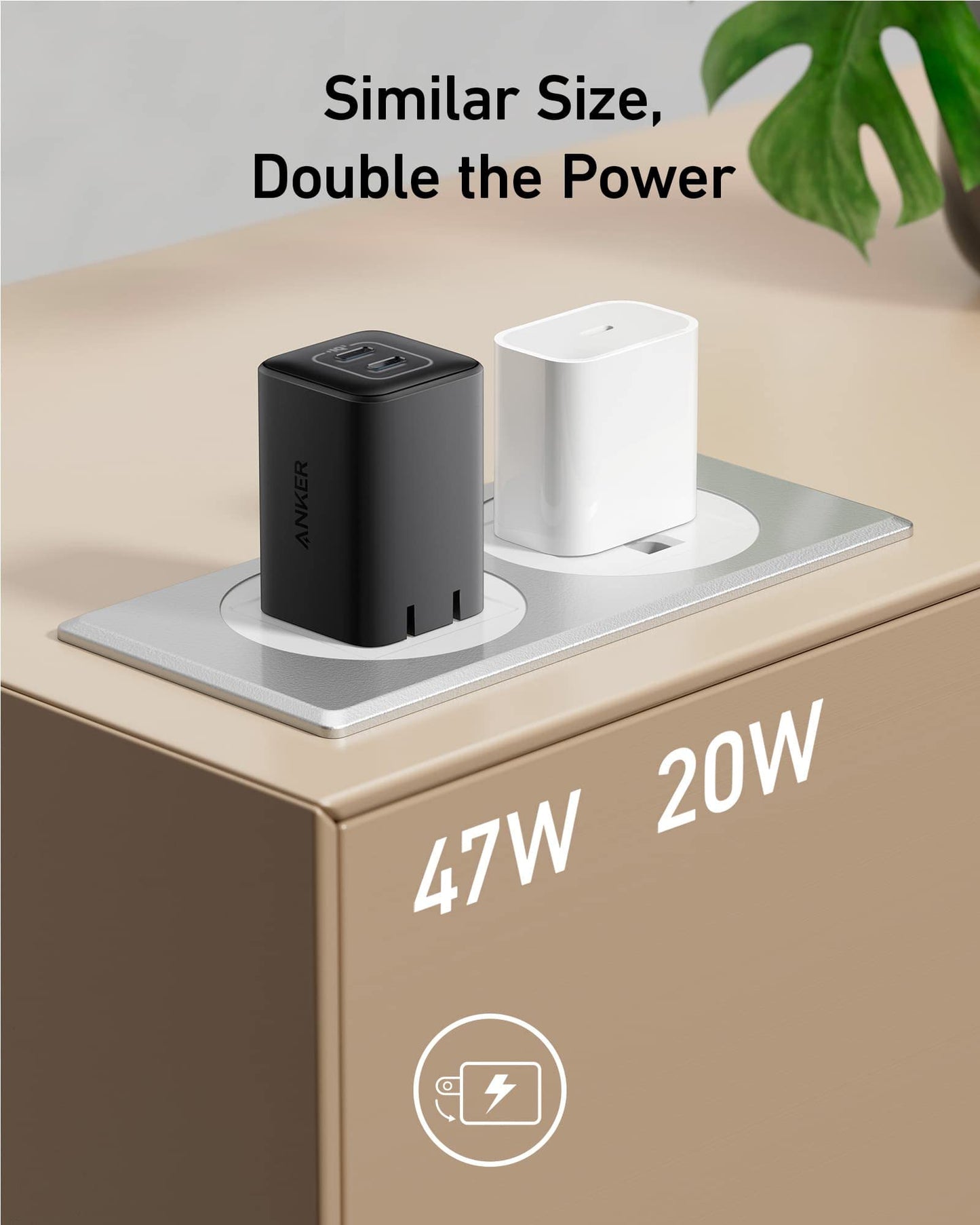 Anker Nano Charger, 47W USB C Charger, 2 Port Compact Foldable GaN Charger for iPhone 16/15 and More Series, Galaxy, Pixel, Compatible with MagSafe