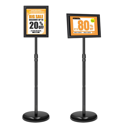 EthPul 2 Pack Sign Holder Stand 8.5x11 inch, Height Adjustable Floor Standing Signage Stand with 360° Rotated Frame, Outdoor Indoor Poster Stand with Base for Business, advertising, Malls