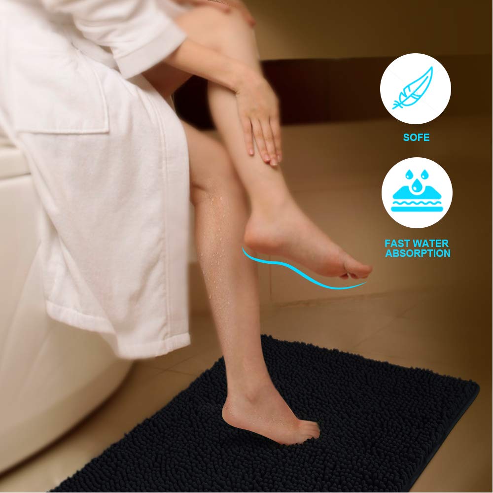 Secura Bathroom Rugs, 47 x 28 Inches, Extra Soft & Thick, Absorbent Water Bath Mat, Machine Washable Non-Slip Bath Mats for Bathroom, Shower, and Tub, Home Decor Accessories (Black)