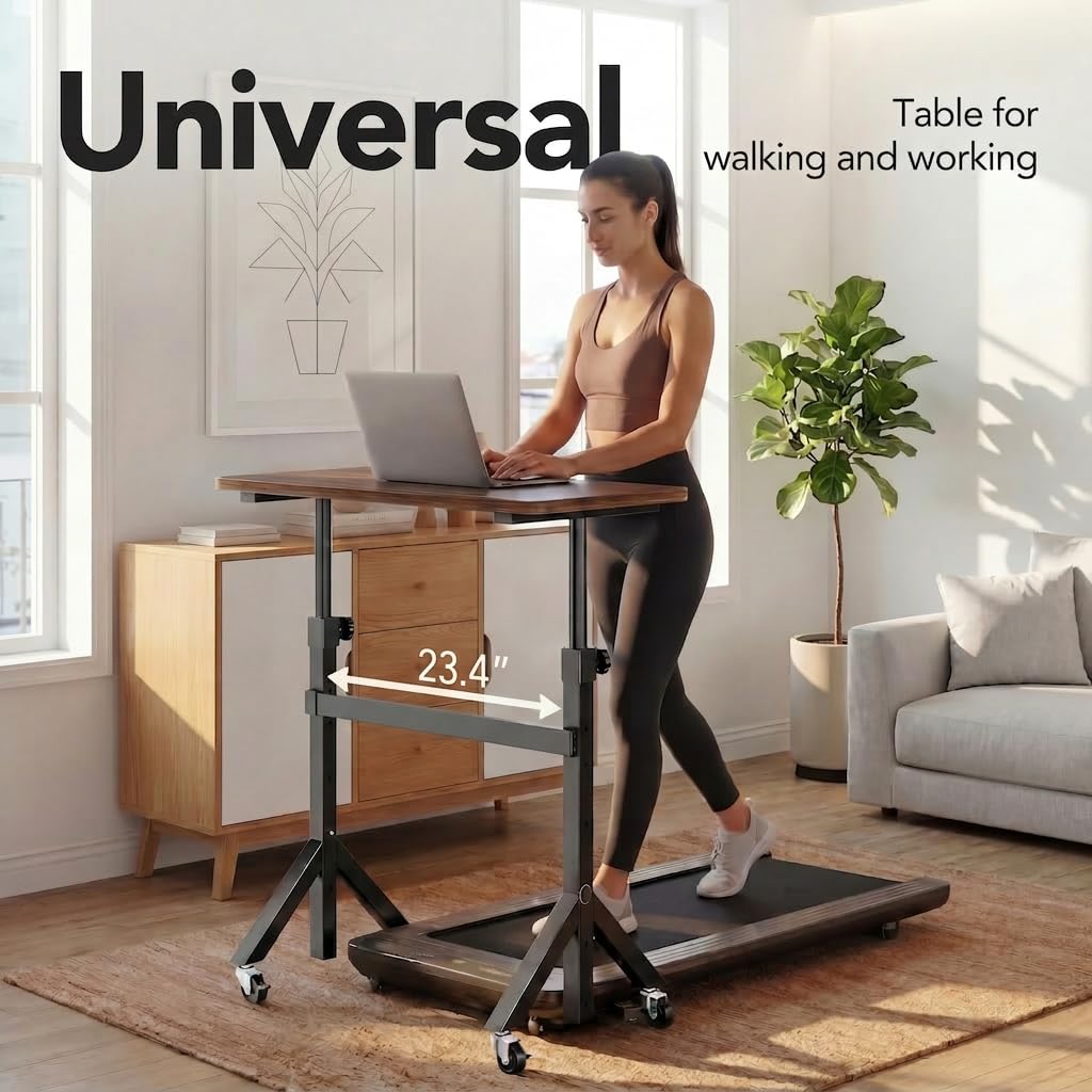 HUANUO 32'' Small Standing Desk Adjustable Heigh, Mobile Stand Up Desk with Wheels, Portable Rolling Desks for Walking Pad and Treadmill, Computer Laptop Desks for Home Office Space,Walnut