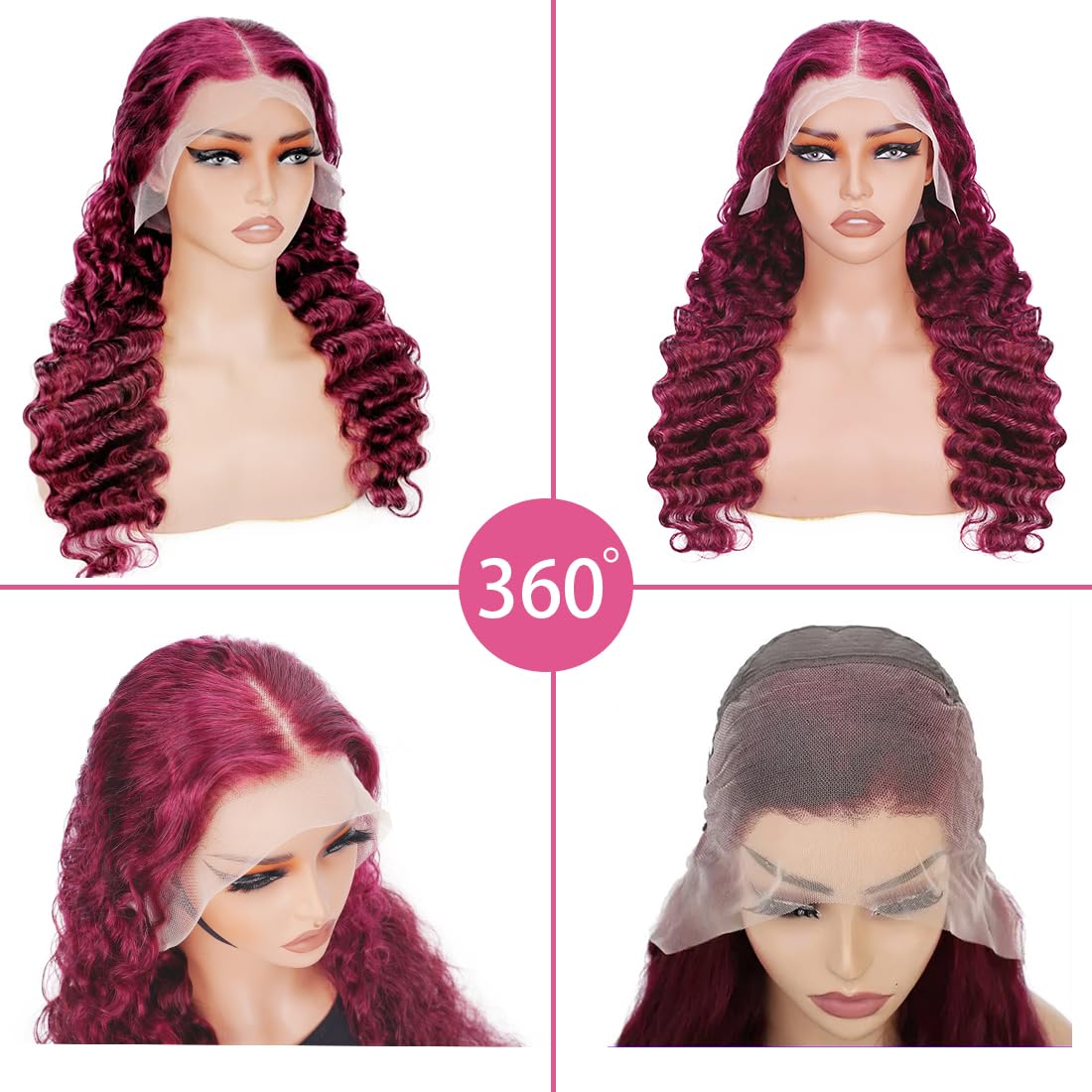 OLFORY Burgundy Lace Front Wigs Human Hair Wigs for Black Women 13x4 HD Transparent Lace Frontal Wigs Pre Plucked 200% Density 99j Loose Deep Wave Wigs Red Wine Brazilian Virgin Glueless Wig 24 Inch