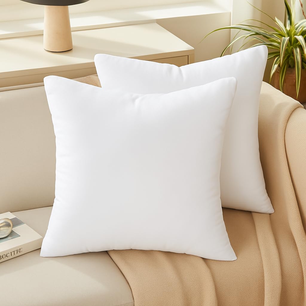 Oubonun 26 x 26 Throw Pillow Inserts - Soft, Plush & Decorative Down Alternative Pillows for Couch Sofa Bed, Machine Washable - White, Pack of 2