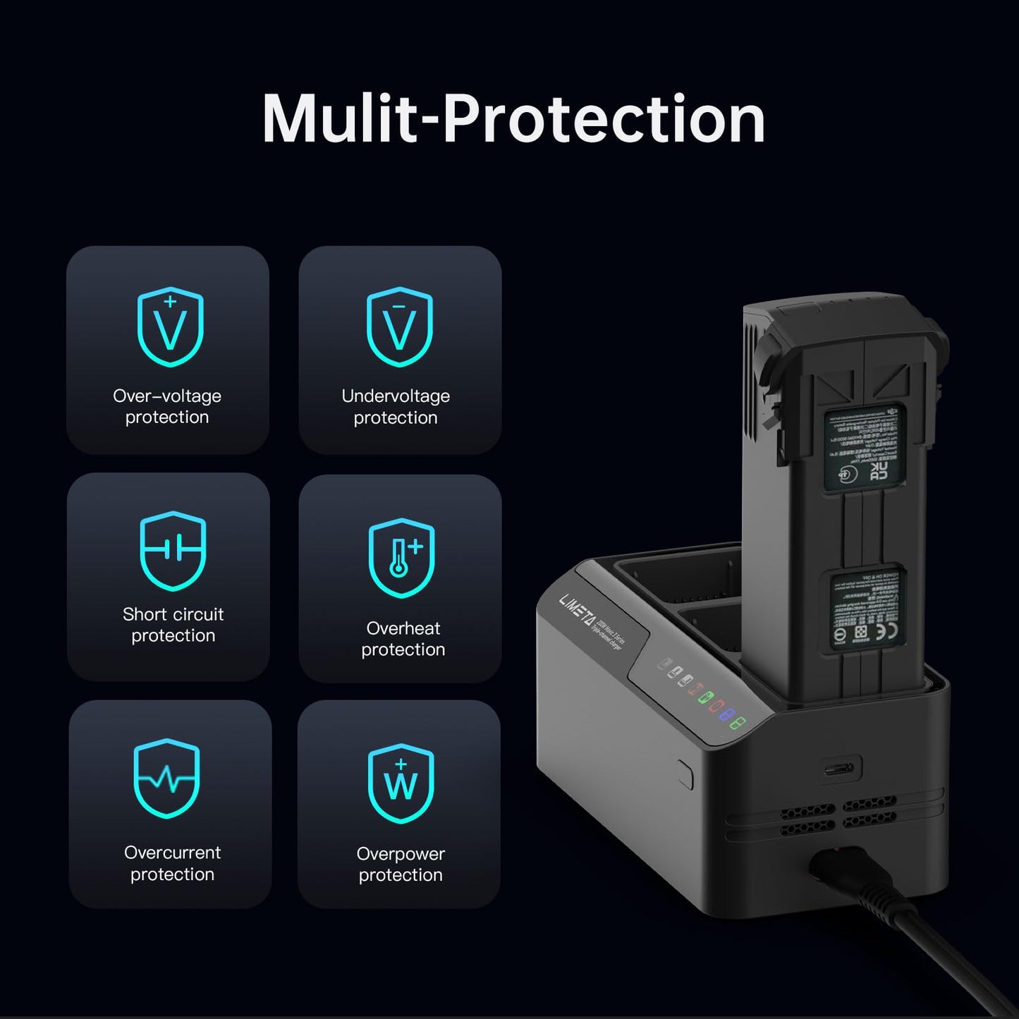 200W Mavic 3/3 Pro Intelligent Battery Fast Charger Hub,for DJI Mavic 3/3 Pro/Thermal/Classic/RC Controller Drones Accessories,Three-Channel Parallel,with Discharge/Storage/Battery Equalization/LED