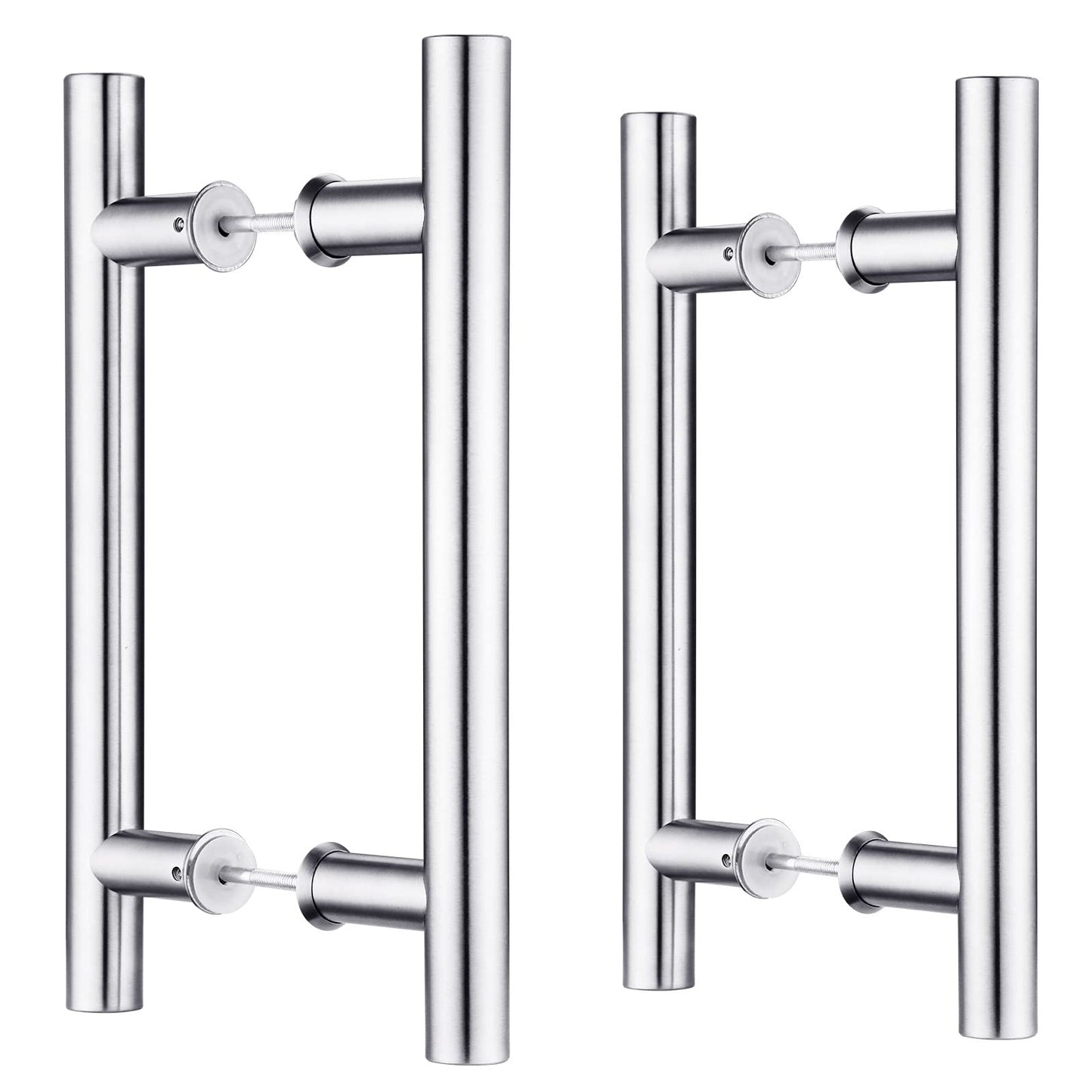 EaseLife 12" Stainless Steel Double Sided Push Pull Door Handle, H Shape Sliding Door Handle, Brushed, Fit for Glass Door Wooden Door, 2 Pack