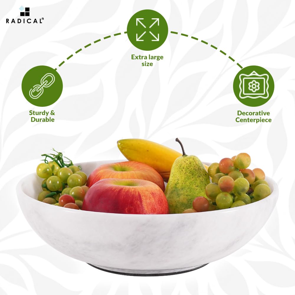 Radicaln Marble Fruit Bowl 10" Inches White Handmade Candy Bowl for Kitchen, Elegant Marble Bowl for Coffee Table Decor, Fruit Dish Holder for Countertop, Entryway Table Bowls, Modern Kitchen Decor