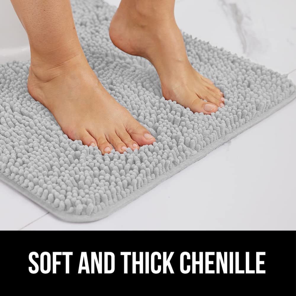 GORILLA GRIP Bath Rug Mat 70x24, Thick Soft Absorbent Chenille, Quick Dry Microfiber Mats, Rubber Backing Machine Washable Shower Floor Rugs, Bathmat Runner, Bathroom Home Decor Accessories Light Gray