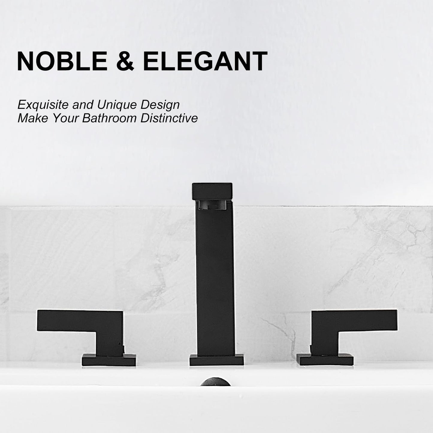 RUMOSE 8 inch Widespread Matte Black Bathroom Faucets for Sink 3 Hole Stainless Steel 2 Handle Lavatory Square Faucet Modern RV Bathroom Faucets with Pop Up Drain Vanity Faucet Deck Mounted