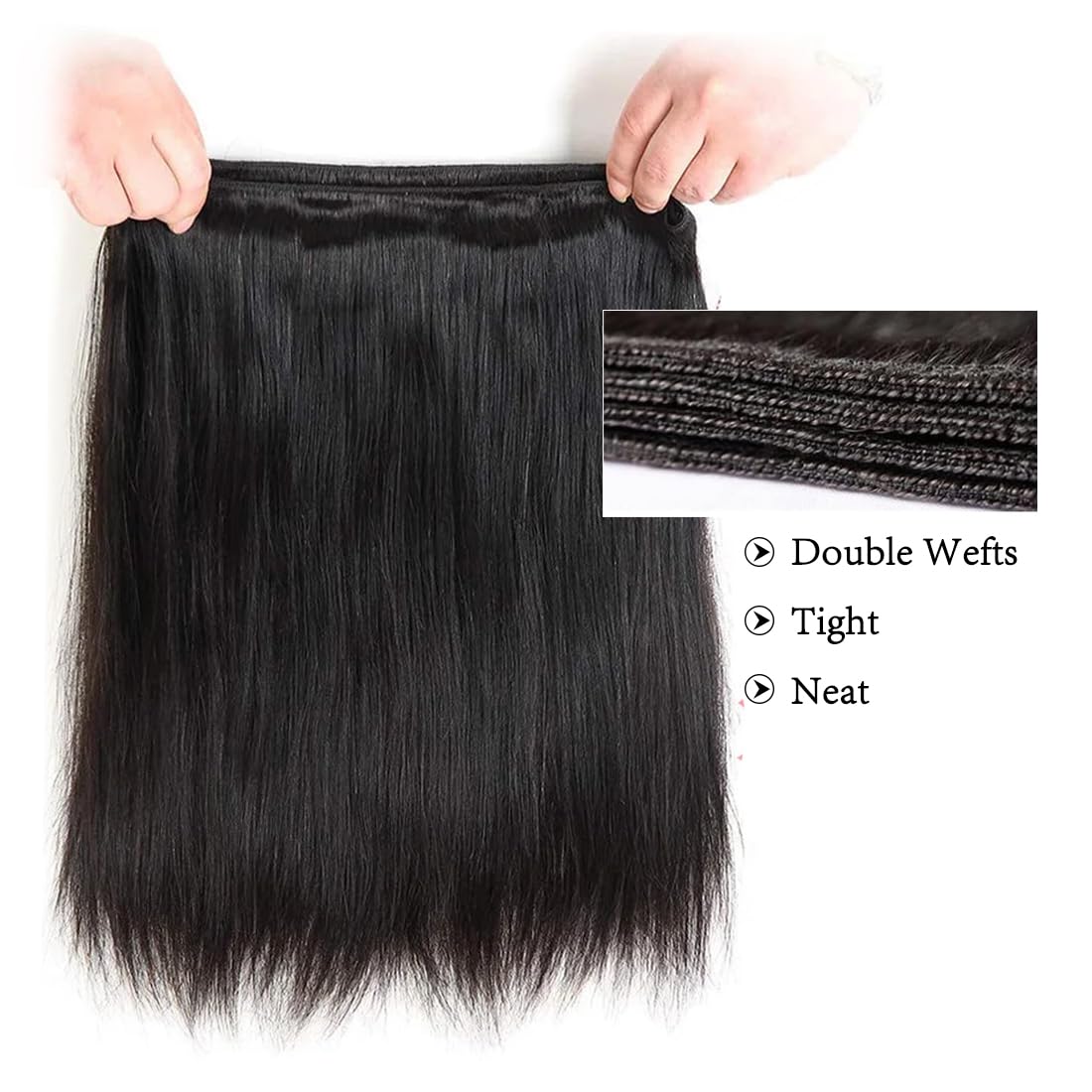 Straight Bundles Human Hair 3 Bundles 18 20 22 Inch Double Weft 12A Brazilian Weave Straight Bundles Human Hair Unprocessed Virgin for Women Natural Color