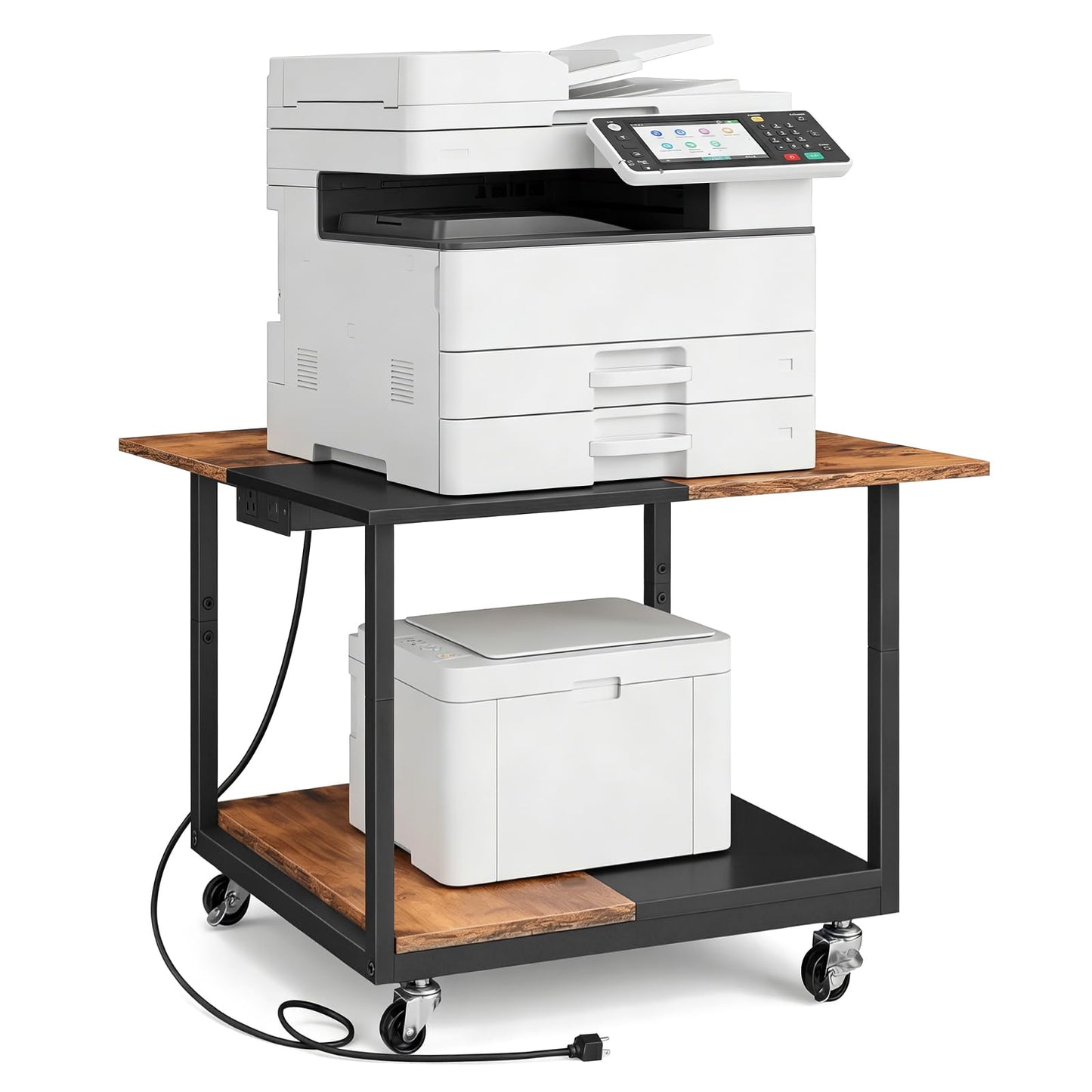 HOOBRO 23.6"×23.6" Large Printer Stand, Printer Table with Charging Station, Printer Cart on Wheels, Rolling Cart, for Office, Living Room, Rustic Brown and Black BF14UPS01