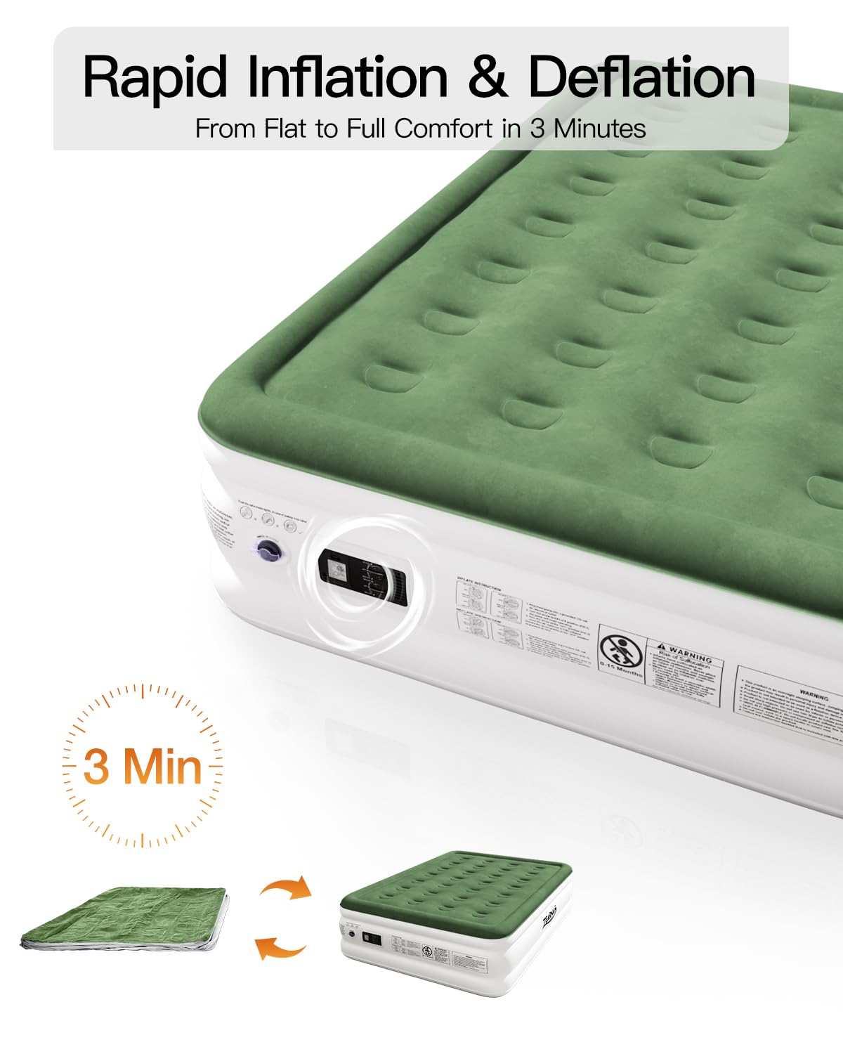 Zearna Full Size Air Mattress with Built in Pump, 18" Raised Comfort Air Bed, Upgraded Flocked Top Blow up Mattress with Carrying Bag, Inflatable Mattress for Guests & Home, AirBed, 650 lbs Max