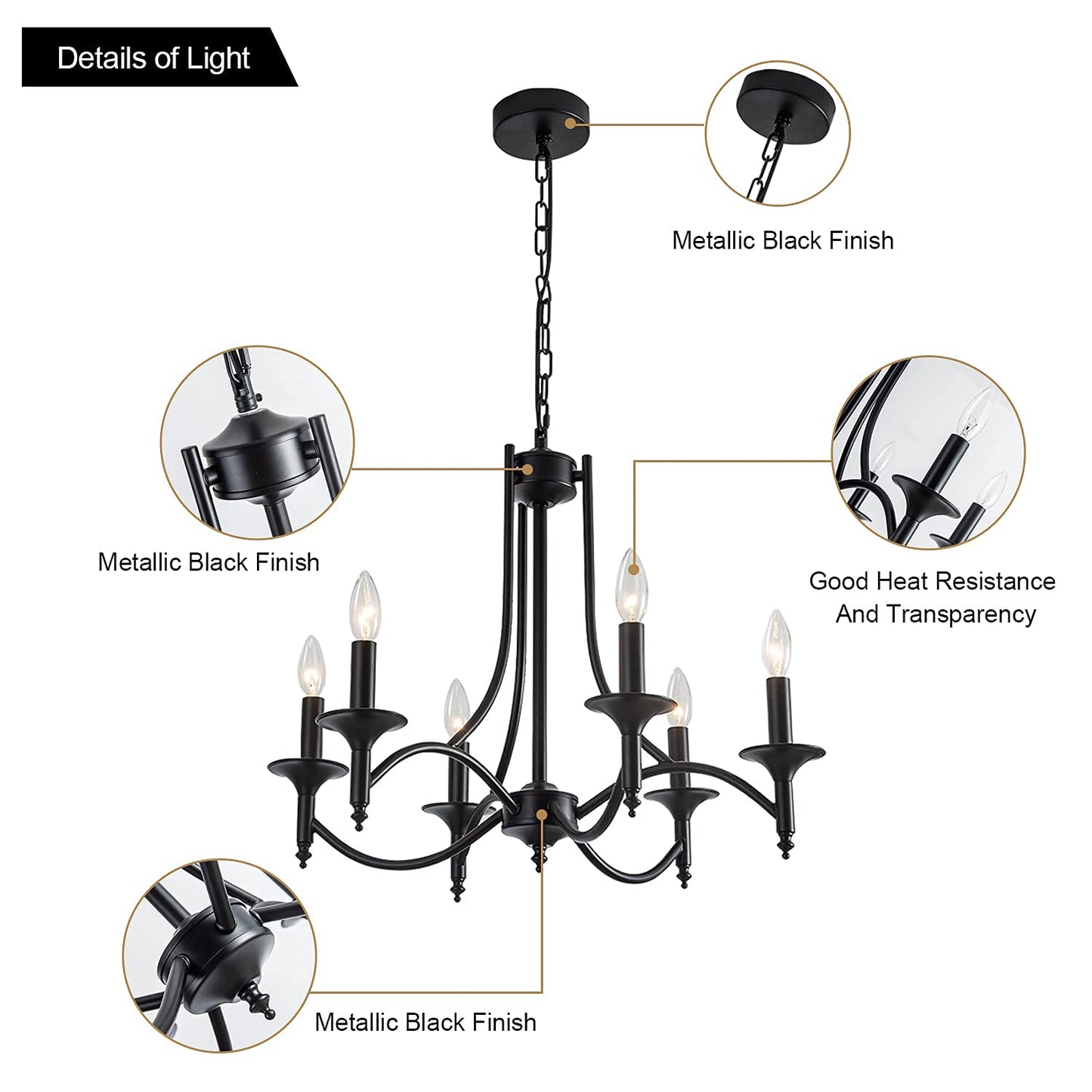 Pretoy Black Farmhouse Chandelier Iron Chandeliers for Dining Room Light Fixture 6-Light Rustic Industrial Hanging Pendant Light for Kitchen Island Foyer Living Room Bedroom
