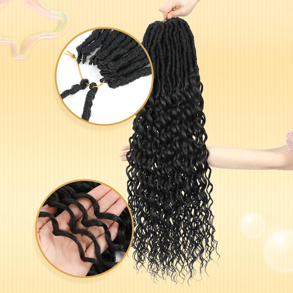 Crochet Hair for Women with Curly Ends 30 Inch Goddess Locs Crochet Hair Deep Soft Faux Locs Crochet Braids Pre Looped Curly Wavy Dreadlock Extensions 8 Packs 1B