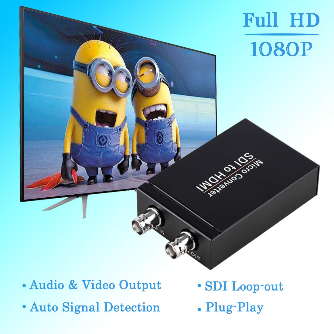 Anber-Tech SDI to HDMI Converter, SDI to HDMI Audio De-embedder Support 3G-SDI, HD-SDI, SD-SDI Auto Format Detection and Stereo Audio De-embedder, SDI Loopout (Black)