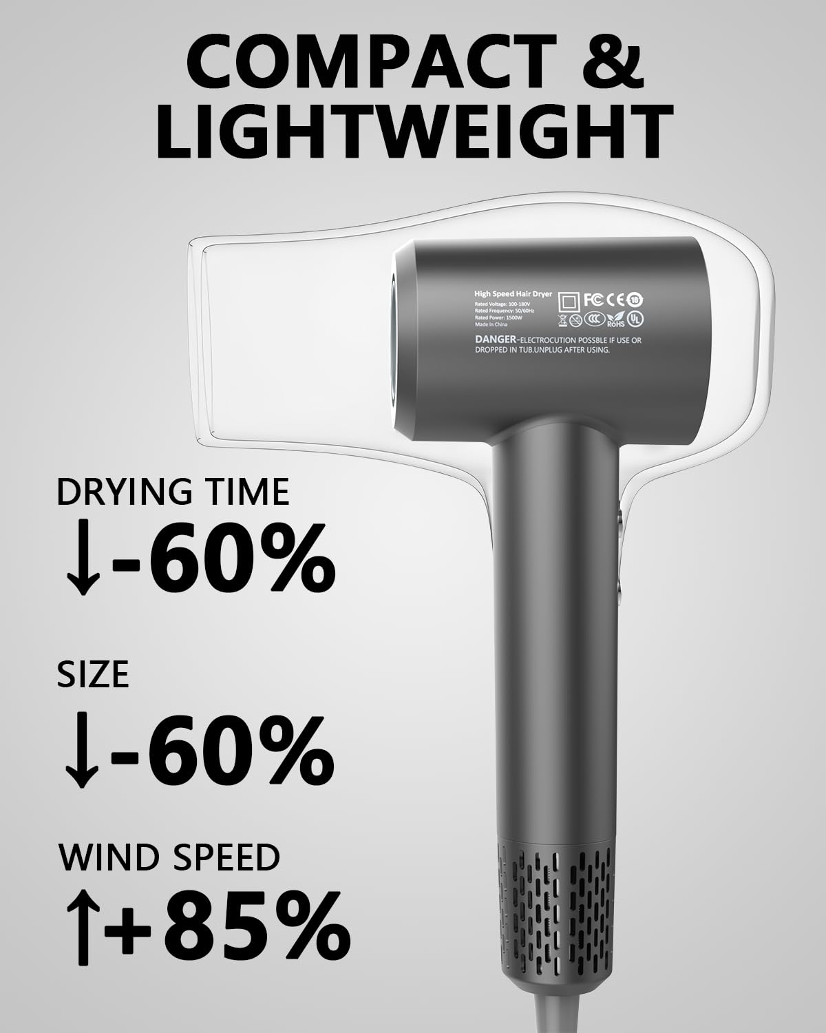 MORECOO Hair Dryer, High-Speed Travel Hair Dryers for Women Professional Fast Drying, 110,000RPM Brushless Motor Ionic Hair dryer with 4 Temp &2 Speed Mode, Low Noise Portable Hair Dryer for Men, Gray