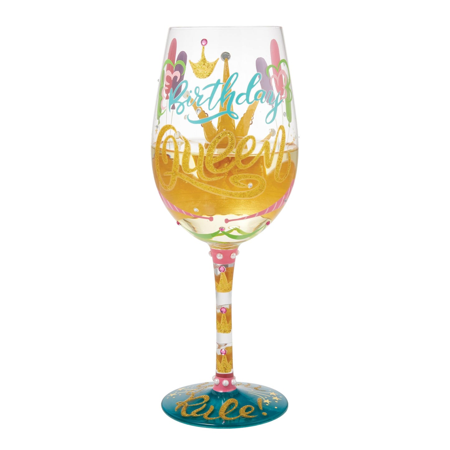 Enesco Lolita Designs Birthday Queen You Rule Hand-Painted Artisan Wine Glass, 15 Ounce, Multicolor