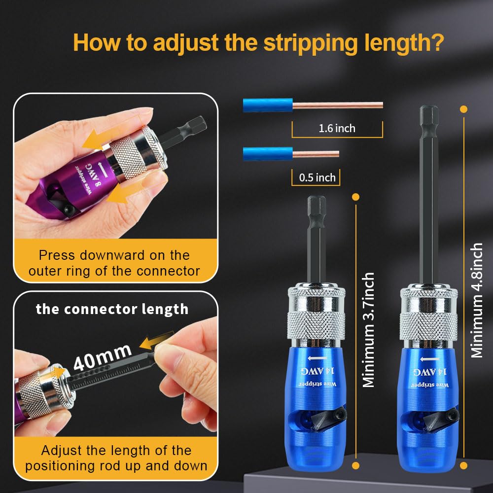 2025 Upgraded Wire Stripper for Drill (14-12-10-8-6 AWG) - Electric Universal Wire Stripper Tool for Drill, Includes 5 Pcs Wire Strippers, 2 Pcs Wire Twisters, 5 Pcs Wire Nuts，3 Connector And a Buckle
