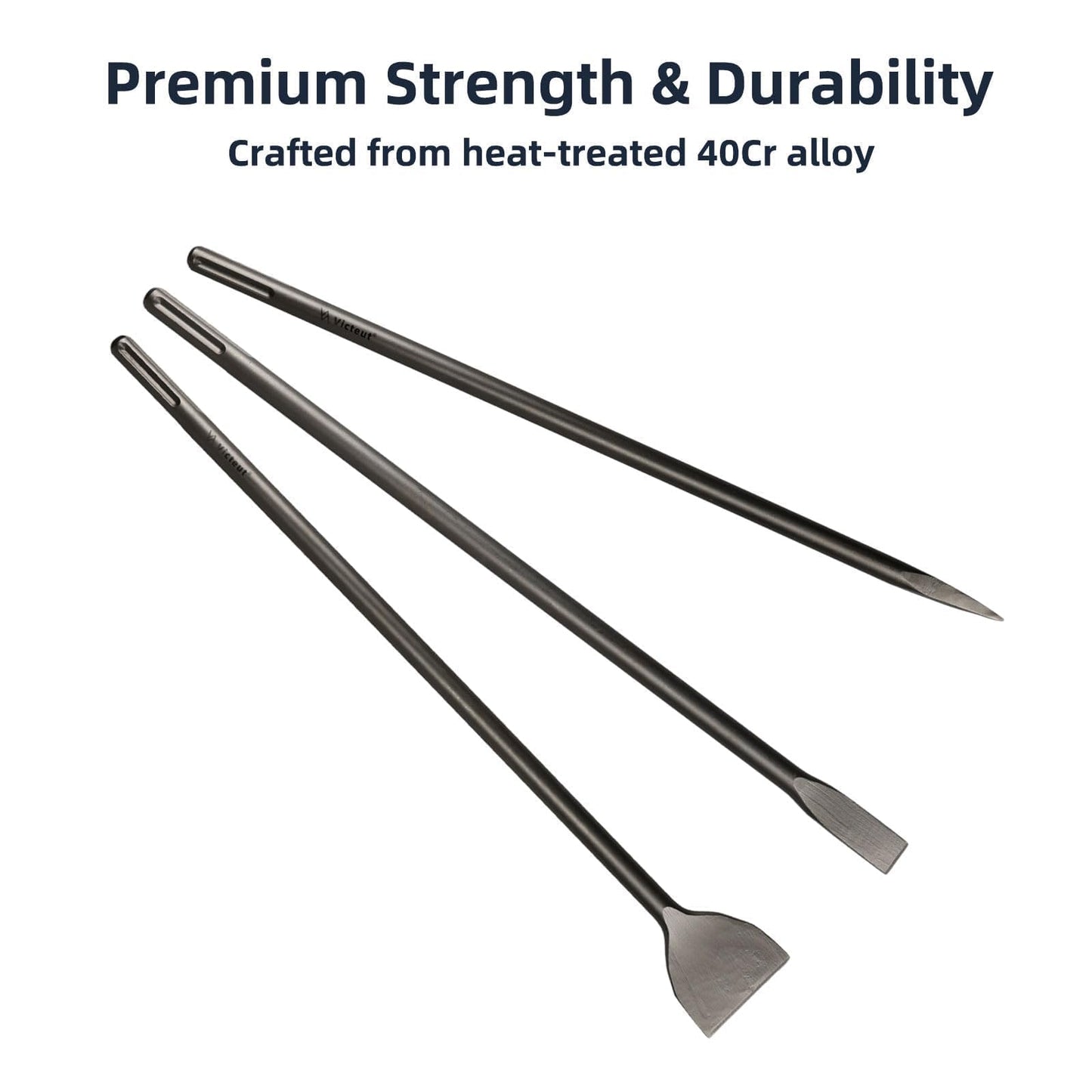 24 Inch SDS Max 3pc Set - 1 Inch Flat Chisel, Point Chisel and 3 Inch Scaling Chisels - Masonry Concrete Drill Bit Set 40Cr Steel SDS Max Bits Rotary Hammer Drill for Brick Stone Concrete