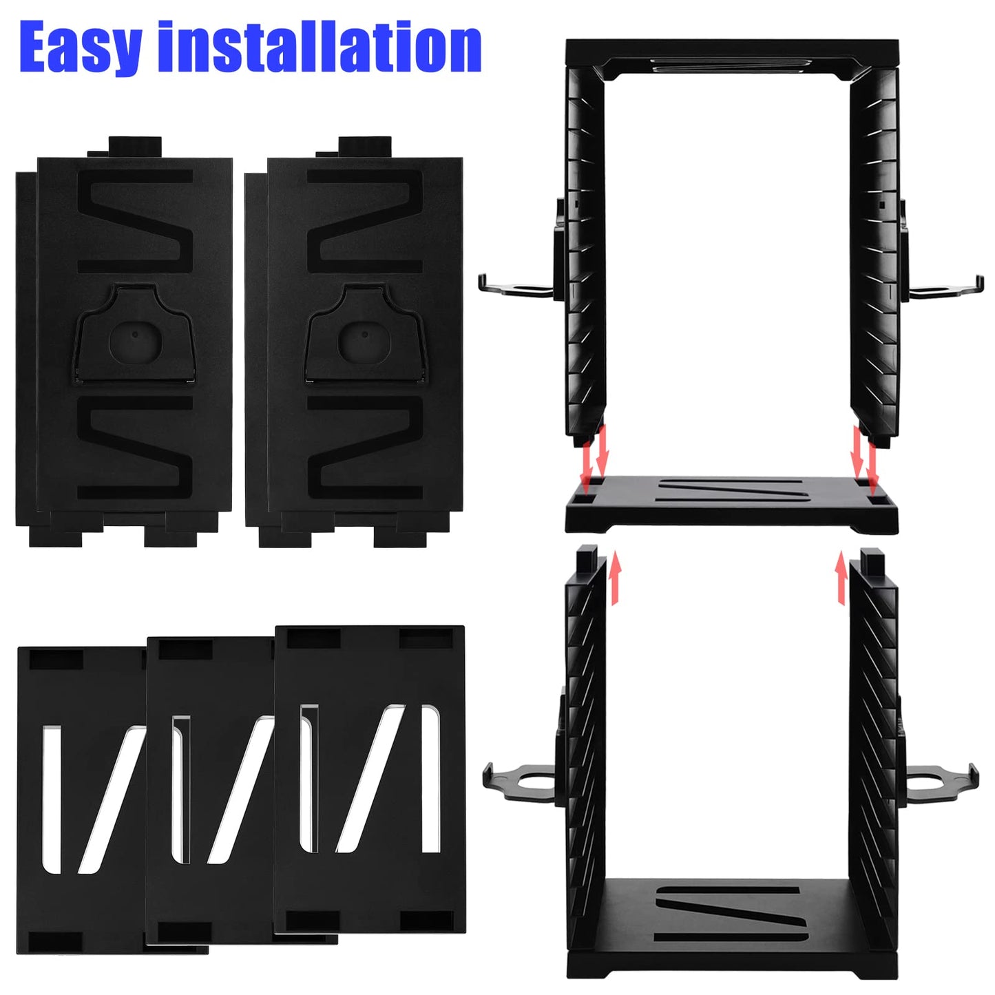 SIKEMAY Game Storage Tower for PS5/PS4/Xbox Series S & X - Universal Video Game Disc Organizer with 24 PCS Holders, 4 Controller Slots & Stand Rack Accessories - Black
