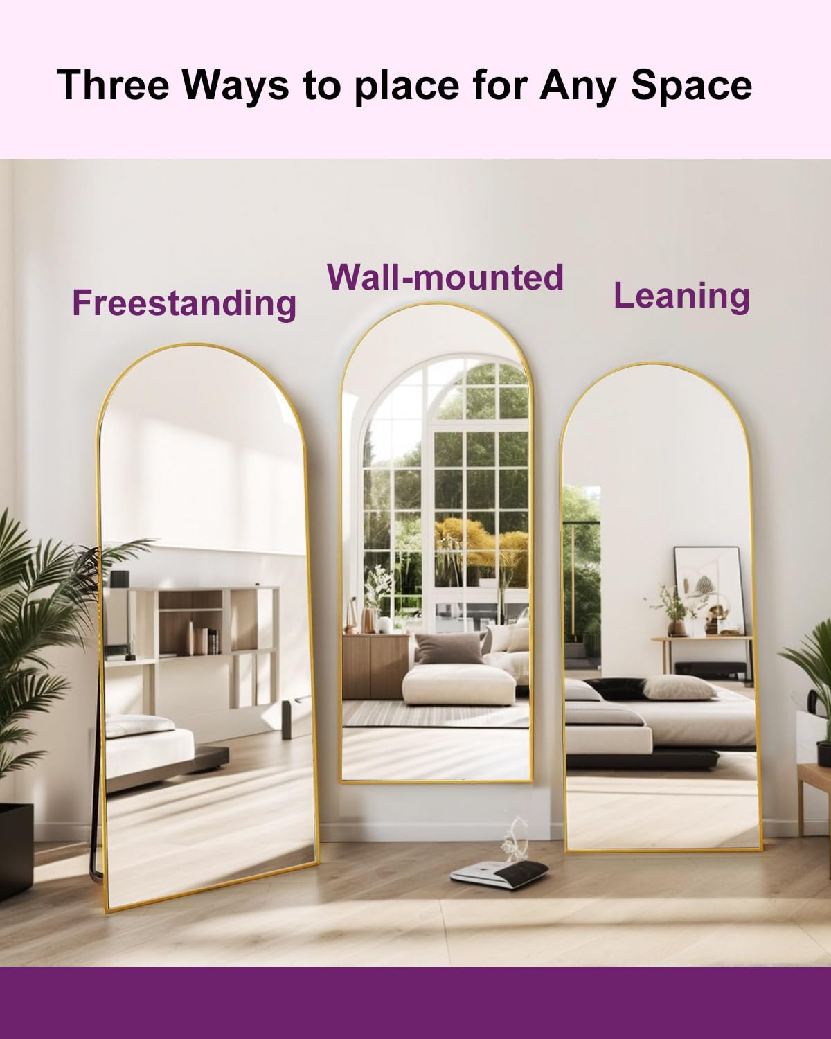 DMWOODFL 58"x18" Arched Full Length Mirror - Floor Standing or Wall Mounted with Stand, Aluminum Frame & Shatter-Proof Glass, Gold Freestanding Mirror for Bedroom, Living Room, Entryway Decor